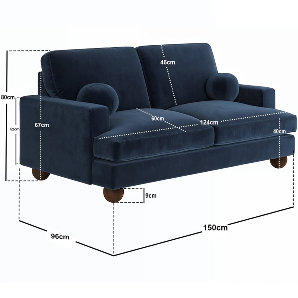Solace+Co Addison 2 Seater Blue Velvet Sofa Image 8