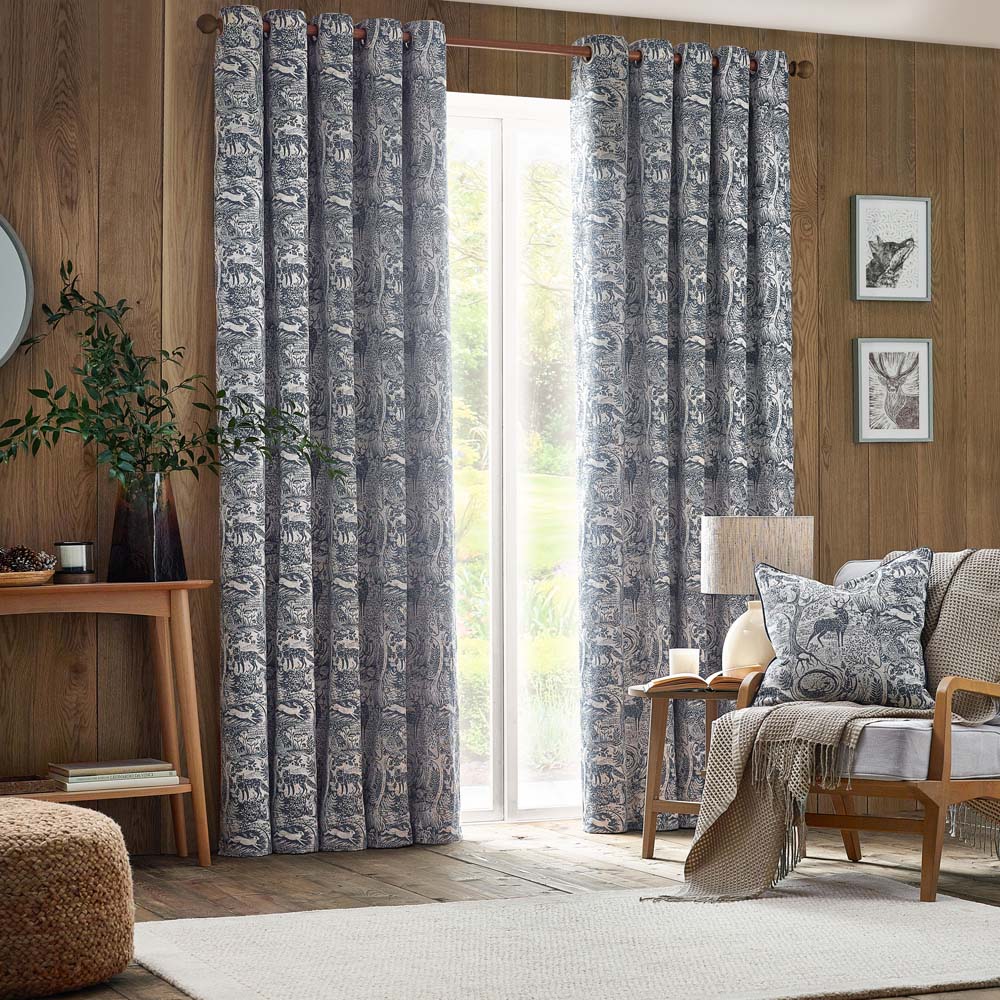 furn. Winter Woods Midnight Animal Chenille Eyelet Curtains 168 x 137cm Image 6