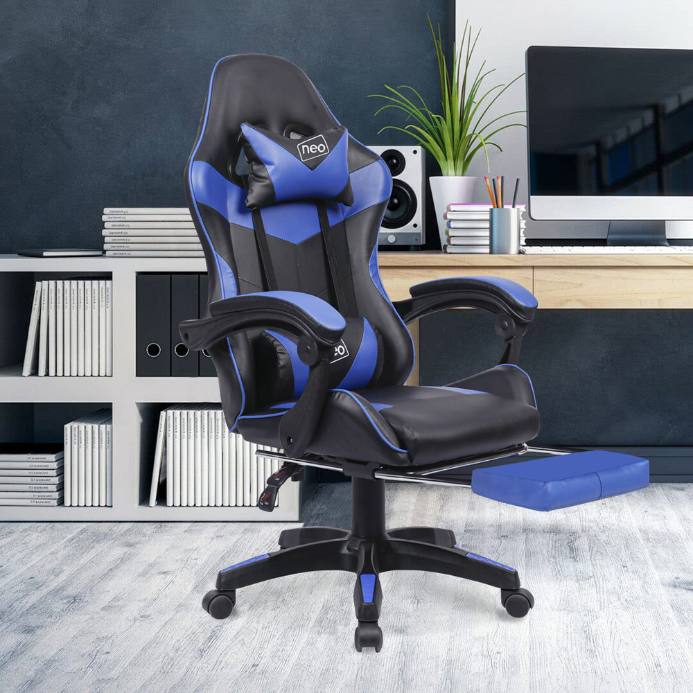 Neo Blue and Black PU Leather Swivel Office Chair Image 1