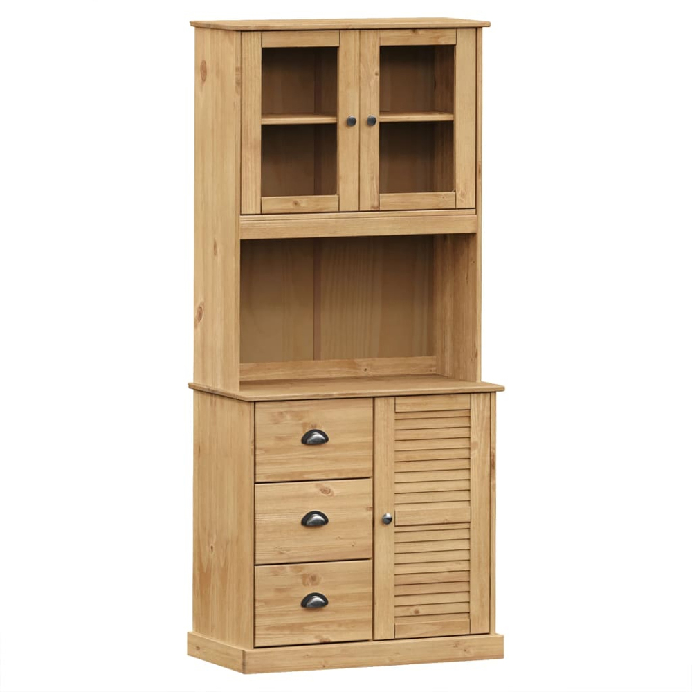 vidaXL 3 Door 3 Drawer Single Shelf Brown Solid Pine Wood Highboard Image 2