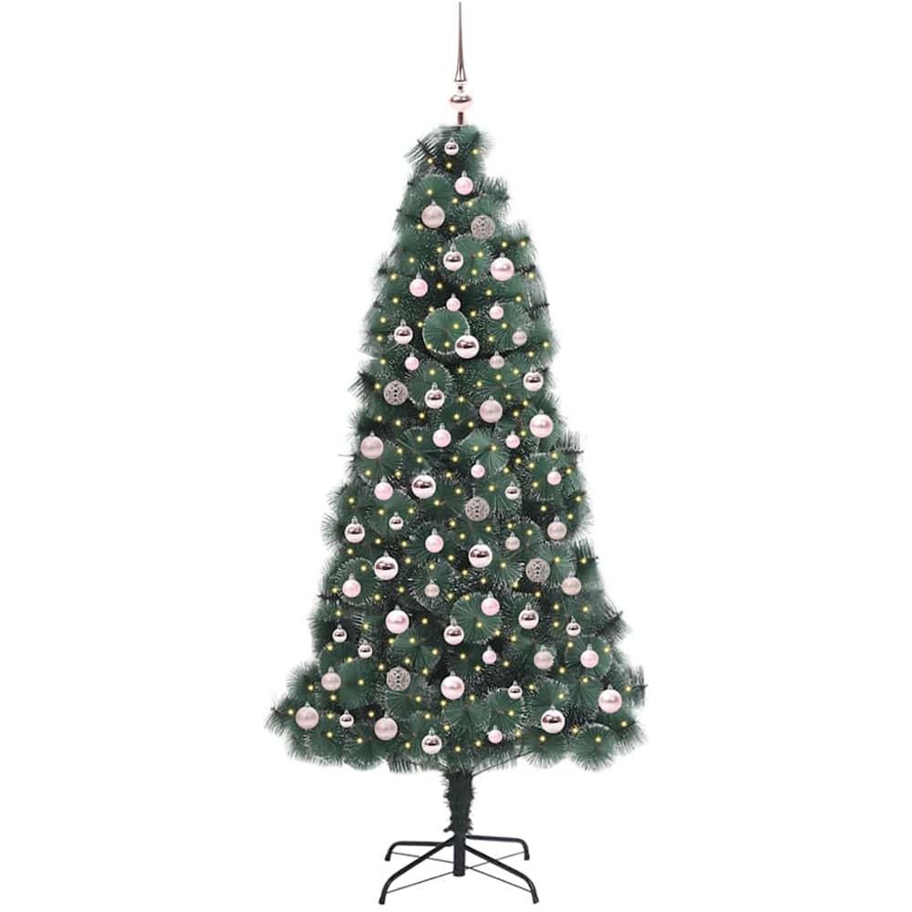vidaXL Pre-Lit Pink Baubles Green Artificial Christmas Tree 7ft Image 1