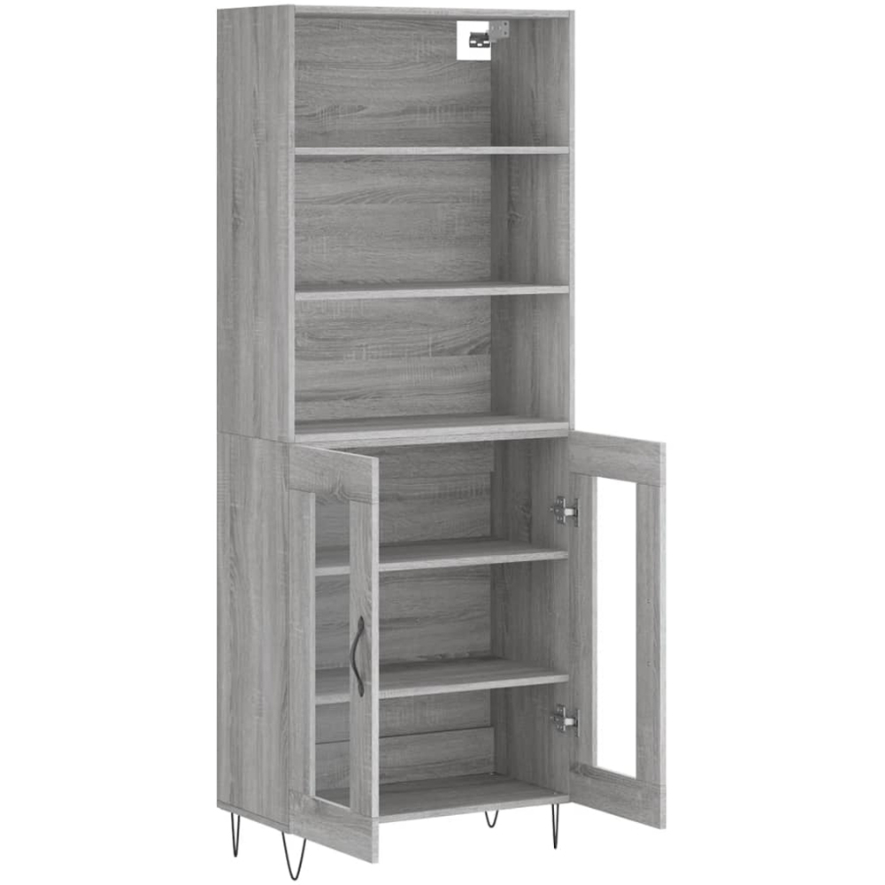 vidaXL 2 Glass Door 3 Shelf Grey Sonoma Tall Highboard Image 4