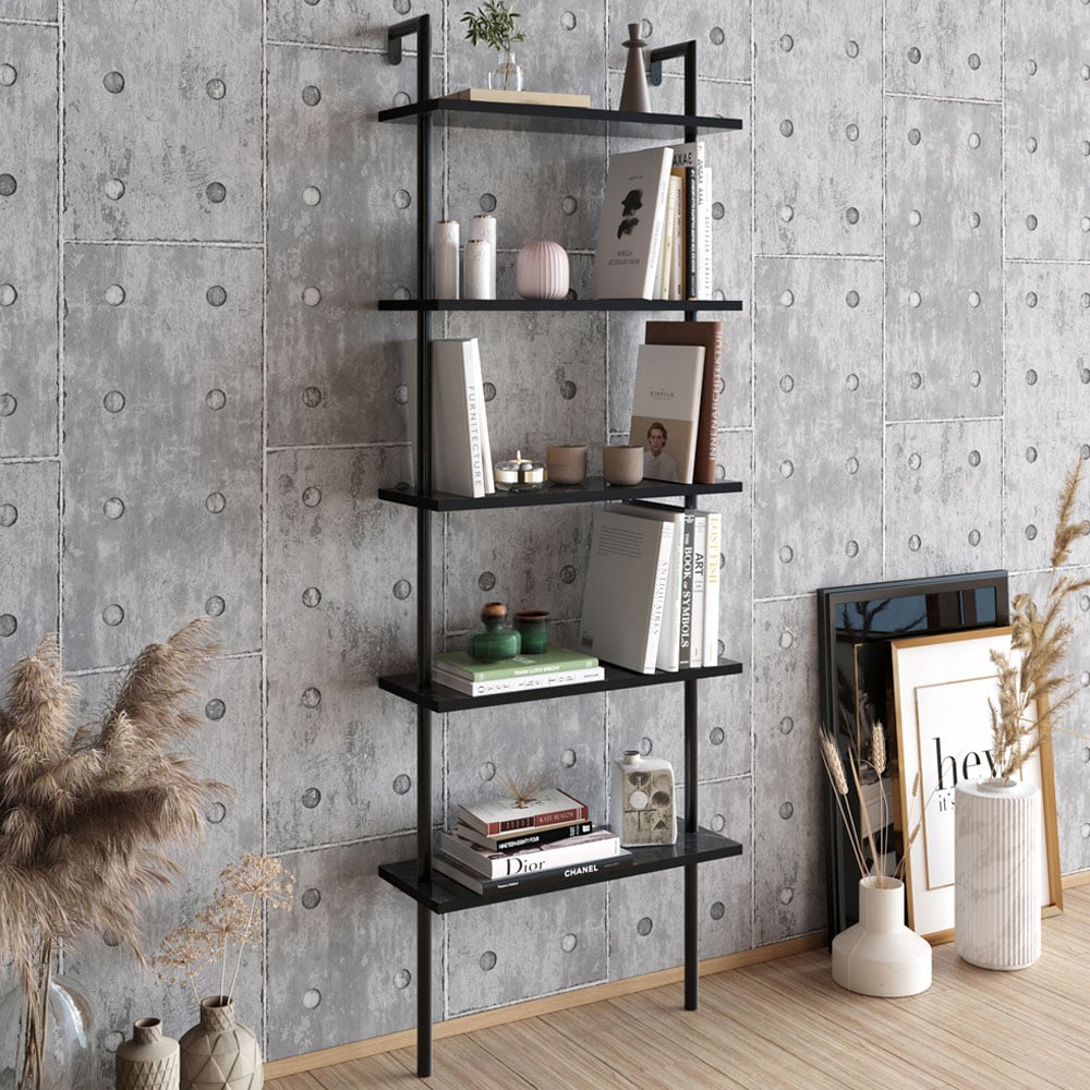 Decorotika Paulina 5 Shelf Black Marble Bookshelf Image 1