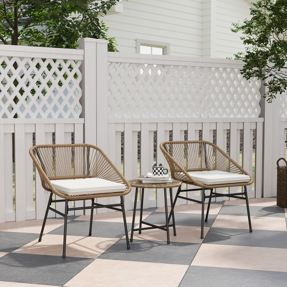 Outsunny 3 Piece Rattan Bistro Set Brown Image 4