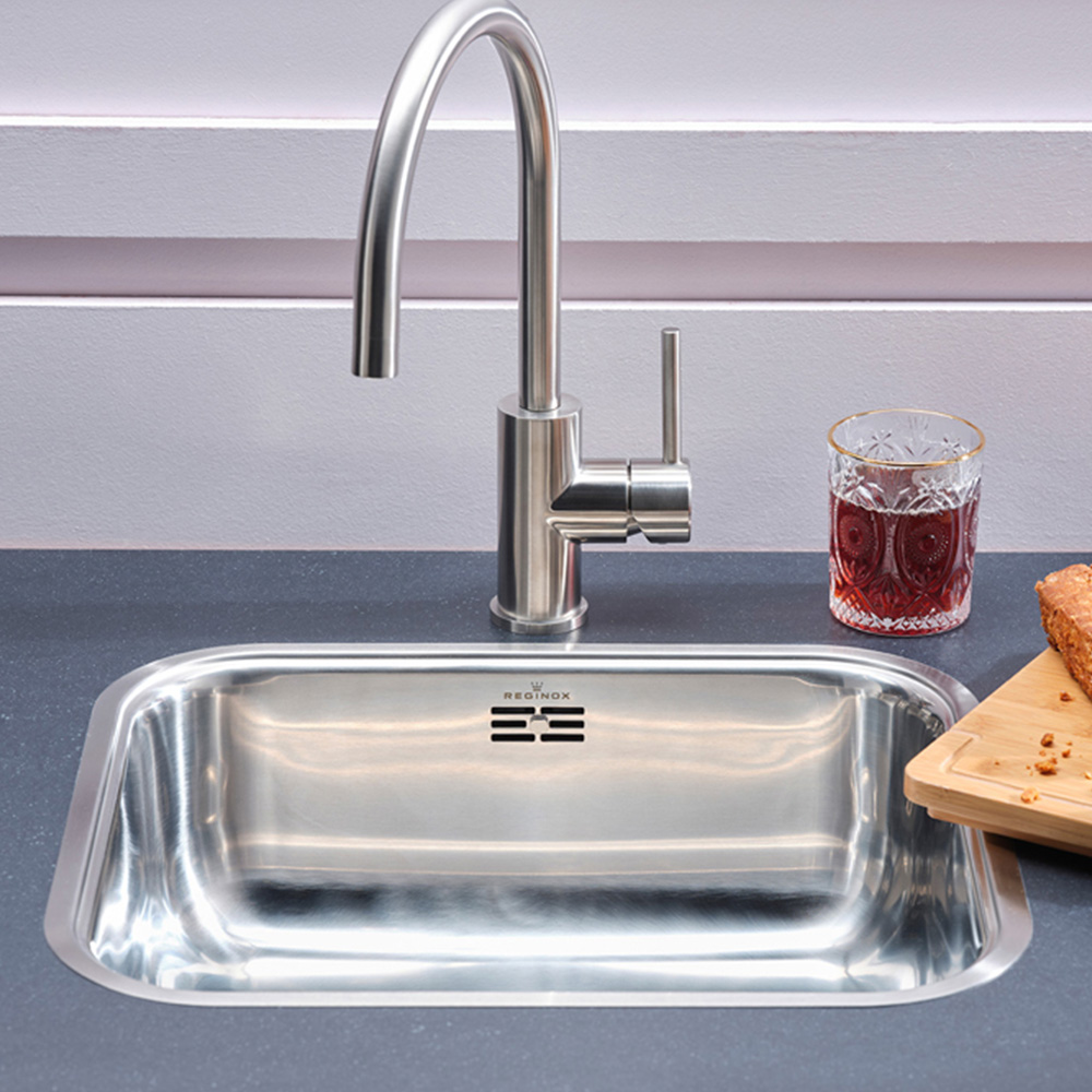 Reginox Colorado Comfort Silver Single Square Bowl Sink 393 x 445mm Image 4