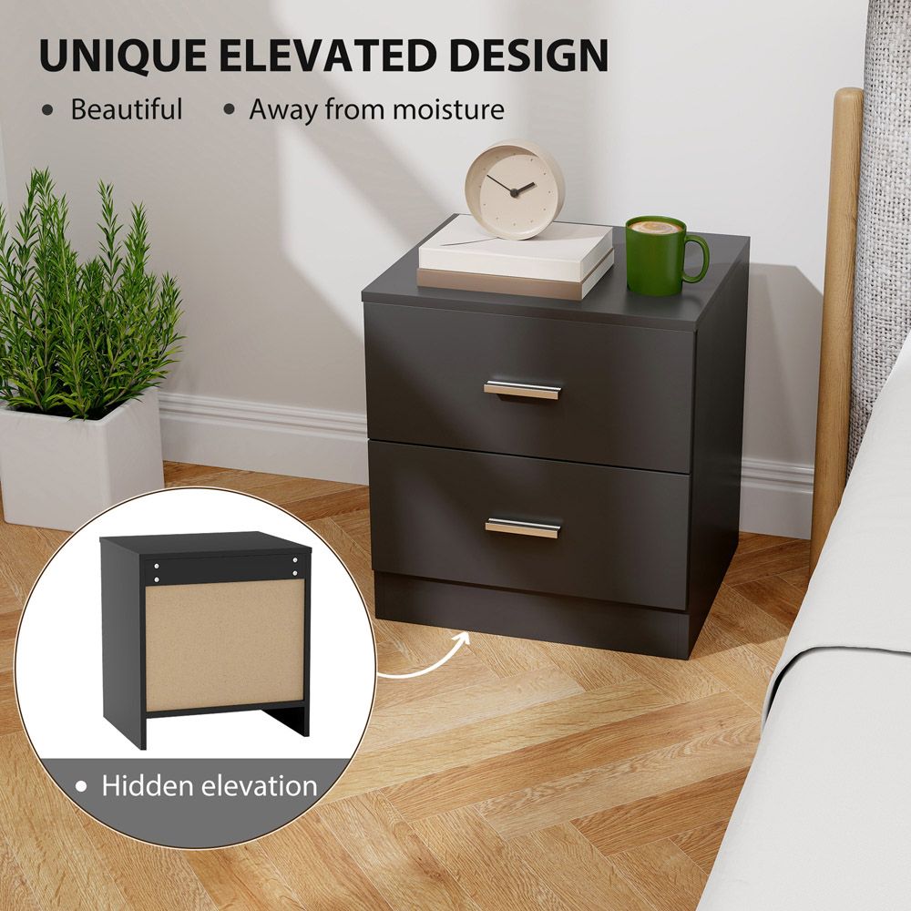 Portland 2 Drawer Black Bedside Table Image 8