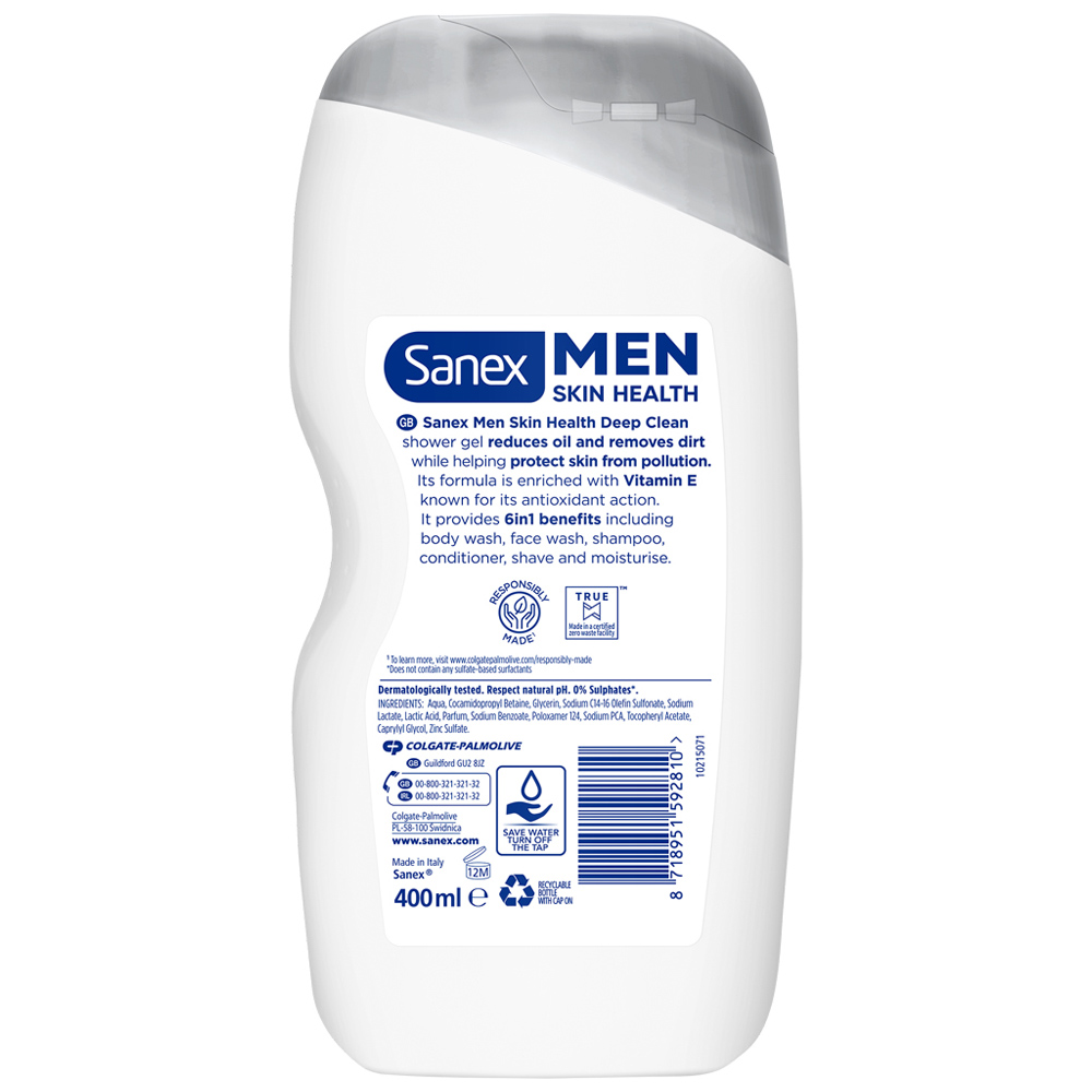 Sanex Men Skin Health Deep Clean Shower Gel 400ml Image 2