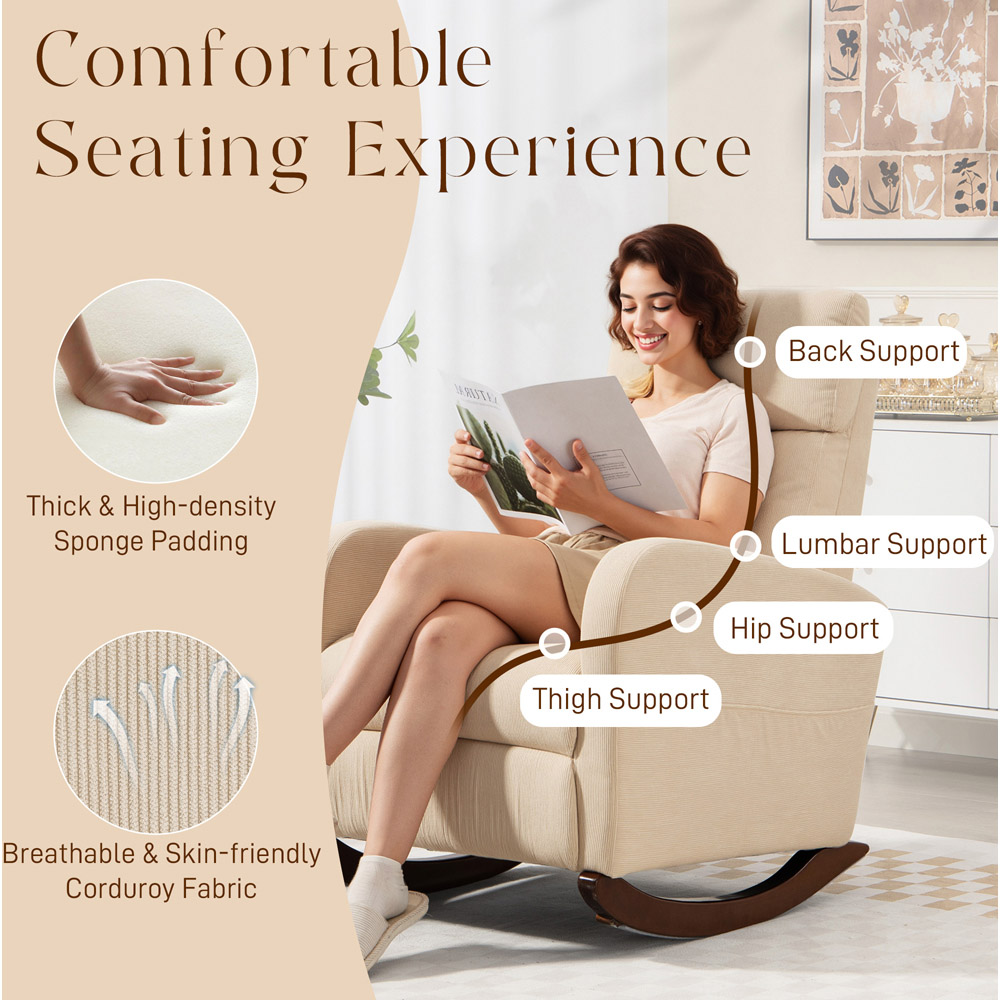 Portland Beige Corduroy High Back Leisure Rocking Chair Image 6