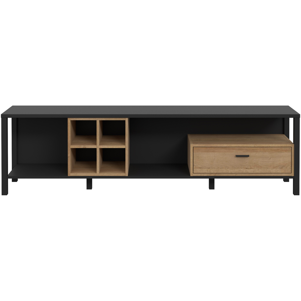 Florence High Rock Single Drawer Matt Black and Riviera Oak Wide TV Unit Image 3