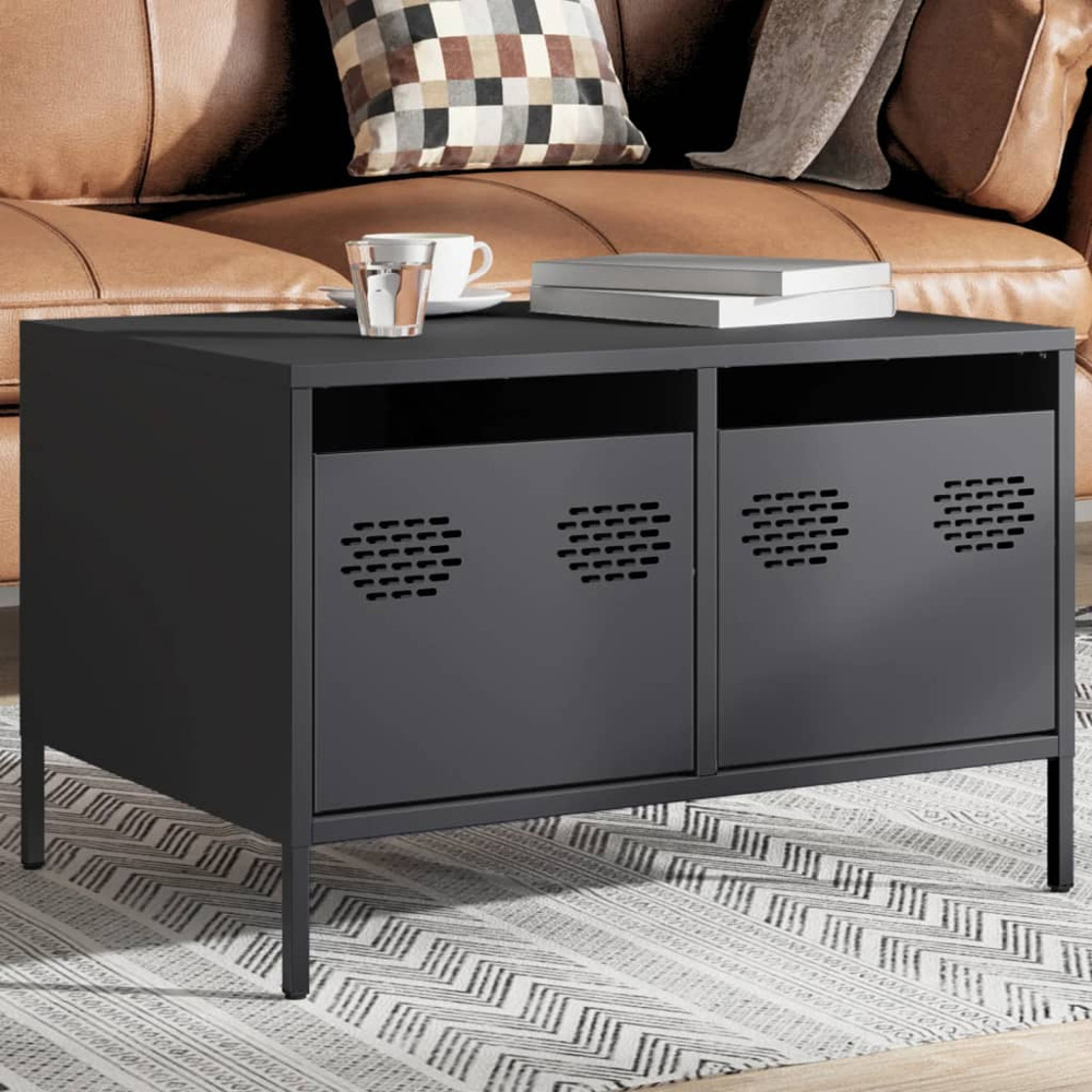 vidaXL 2 Drawer Anthracite Steel Broad TV Cabinet Image 1