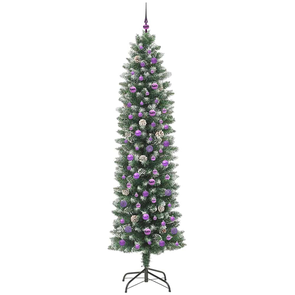 vidaXL Pre-Lit Warm White LED and Lilac Baubles Green Slim Artificial Christmas Tree 8ft Image 2