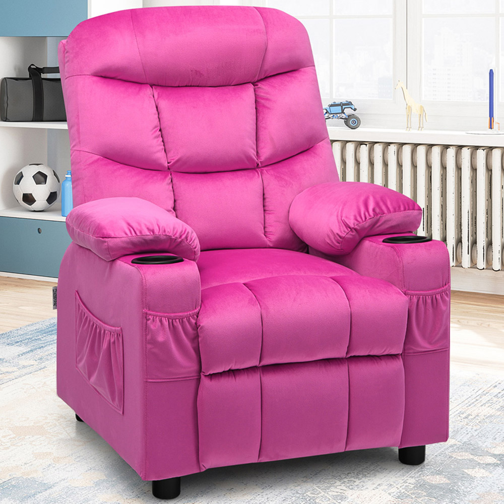 Costway Pink Adjustable Kids Larger Lounger with 2 Cup Holders Image 1
