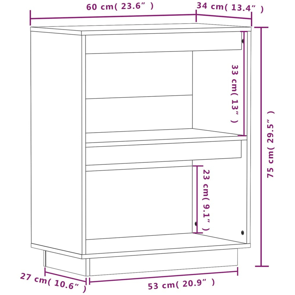 vidaXL 2 Open Shelf Honey Brown Solid Pine Wood Console Cabinet Image 9