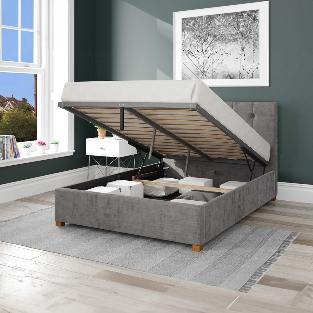 Aspire Hepburn King Size Silver Firenze Velour Ottoman Bed Image 2