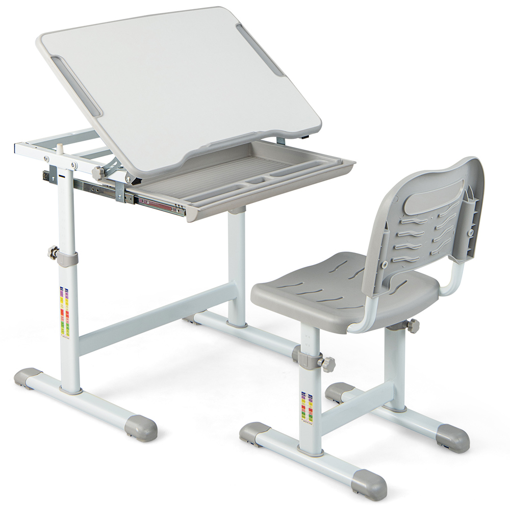 Costway Adjustable Grey Kids Study Table and Chair Set Image 2