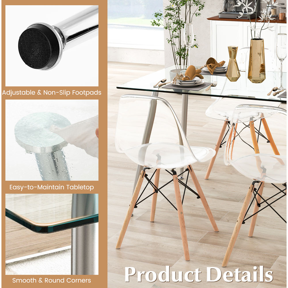 Costway 4 Seater Tempered Glass Top Dining Table Silver Image 5