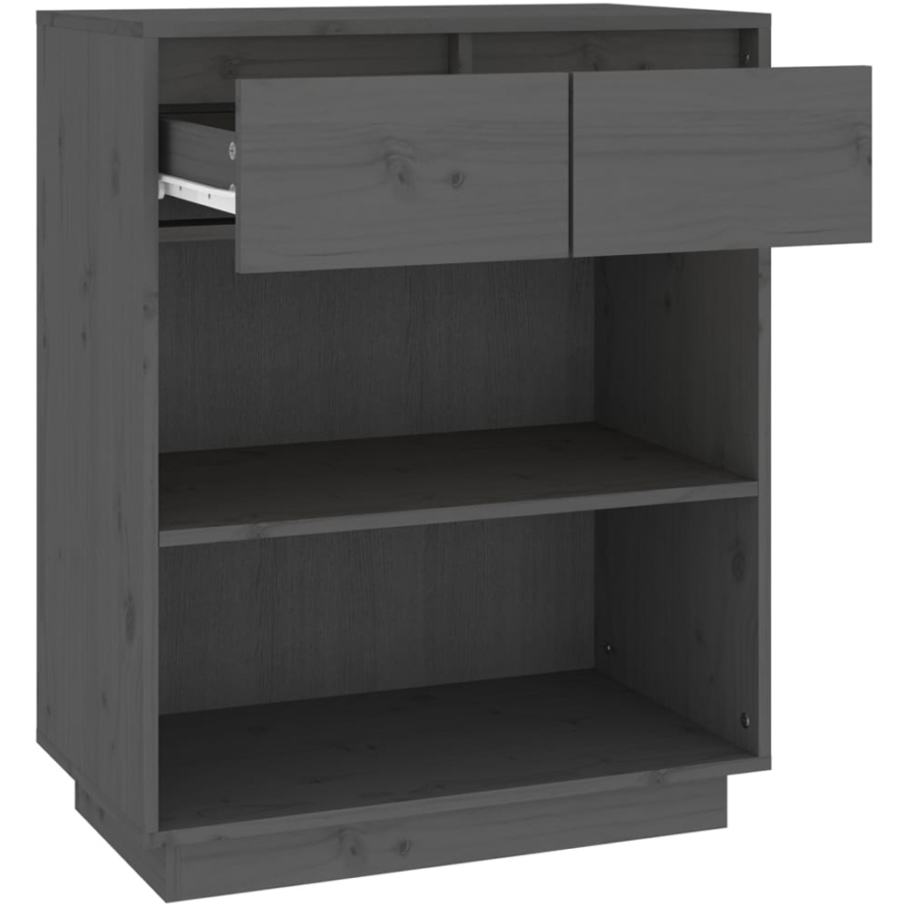 vidaXL 2 Drawer 2 Shelf Grey Solid Pine Wood Console Cabinet Image 4