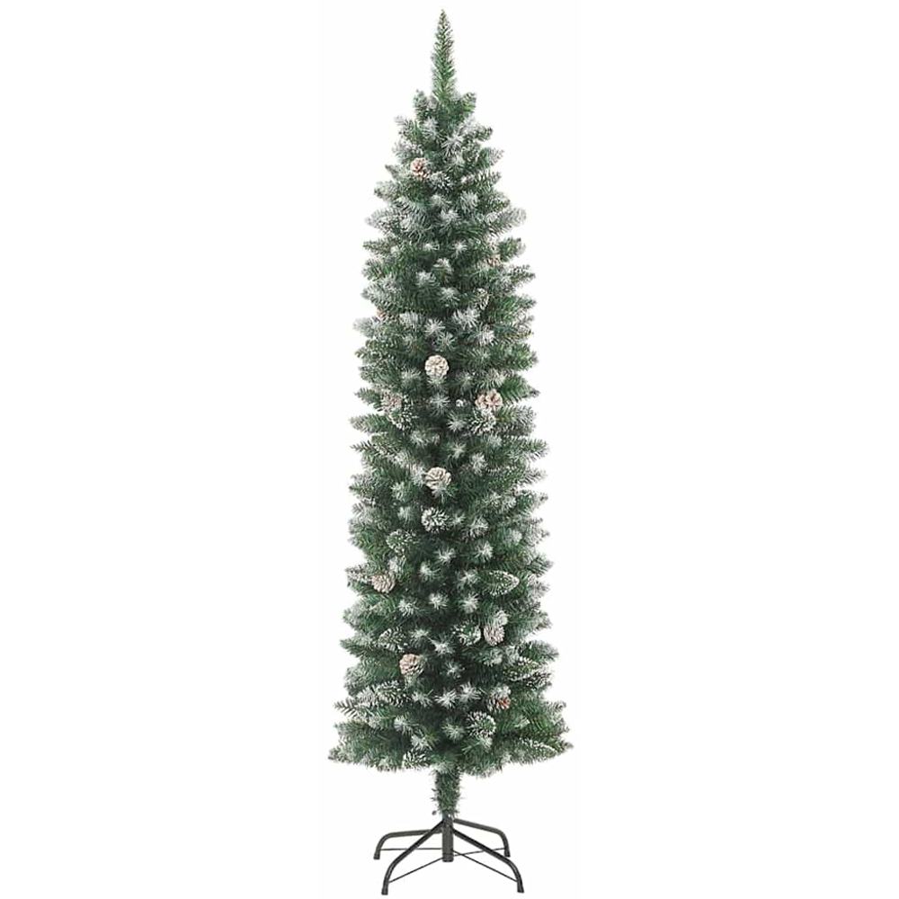 vidaXL Pre-Lit Warm White LED and Red Baubles Green Slim Artificial Christmas Tree 4ft Image 3