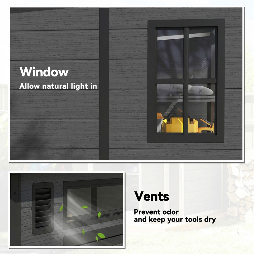 Outsunny 6 x 6ft Dark Grey Pent Garden Shed with Built-In Floor Image 4