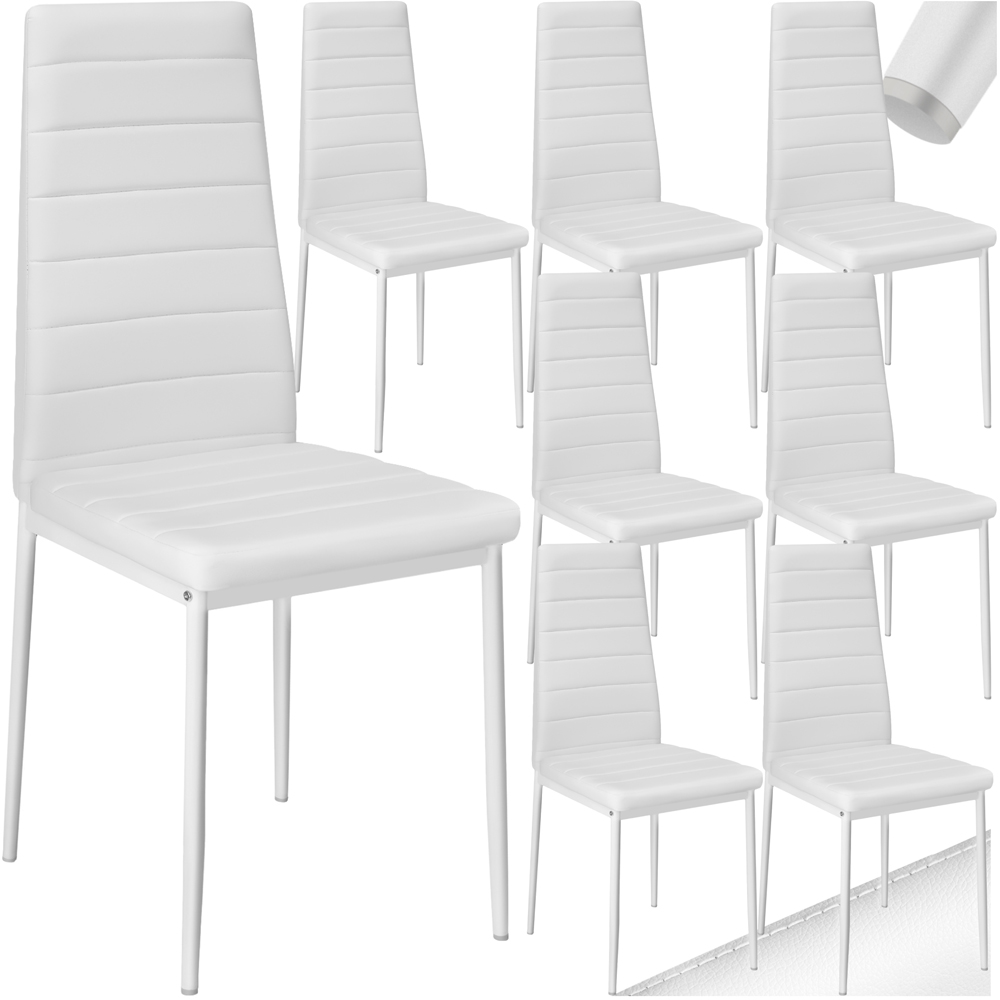 tectake Set of 8 White High Backrest Padded Dining Chair Image 2