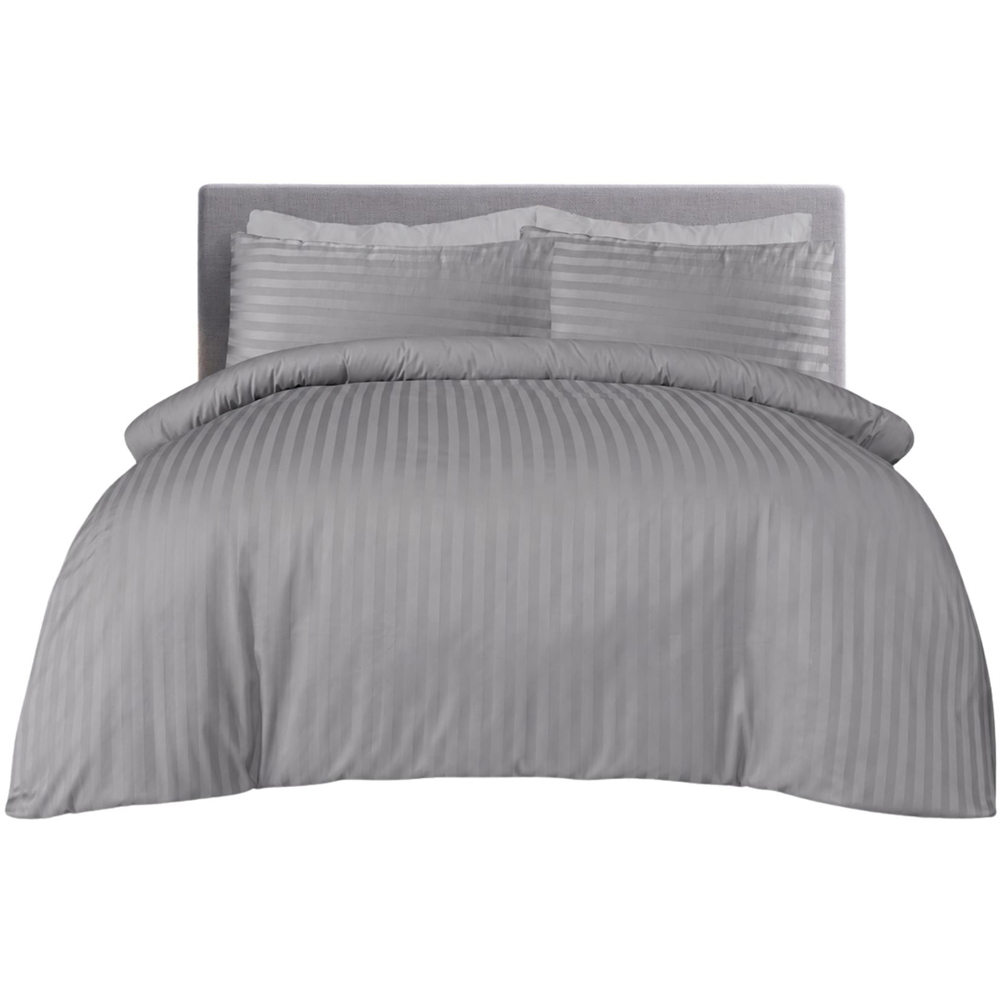 Smart Living Double Grey Satin Stripe Reversible Duvet Cover Set Image 2