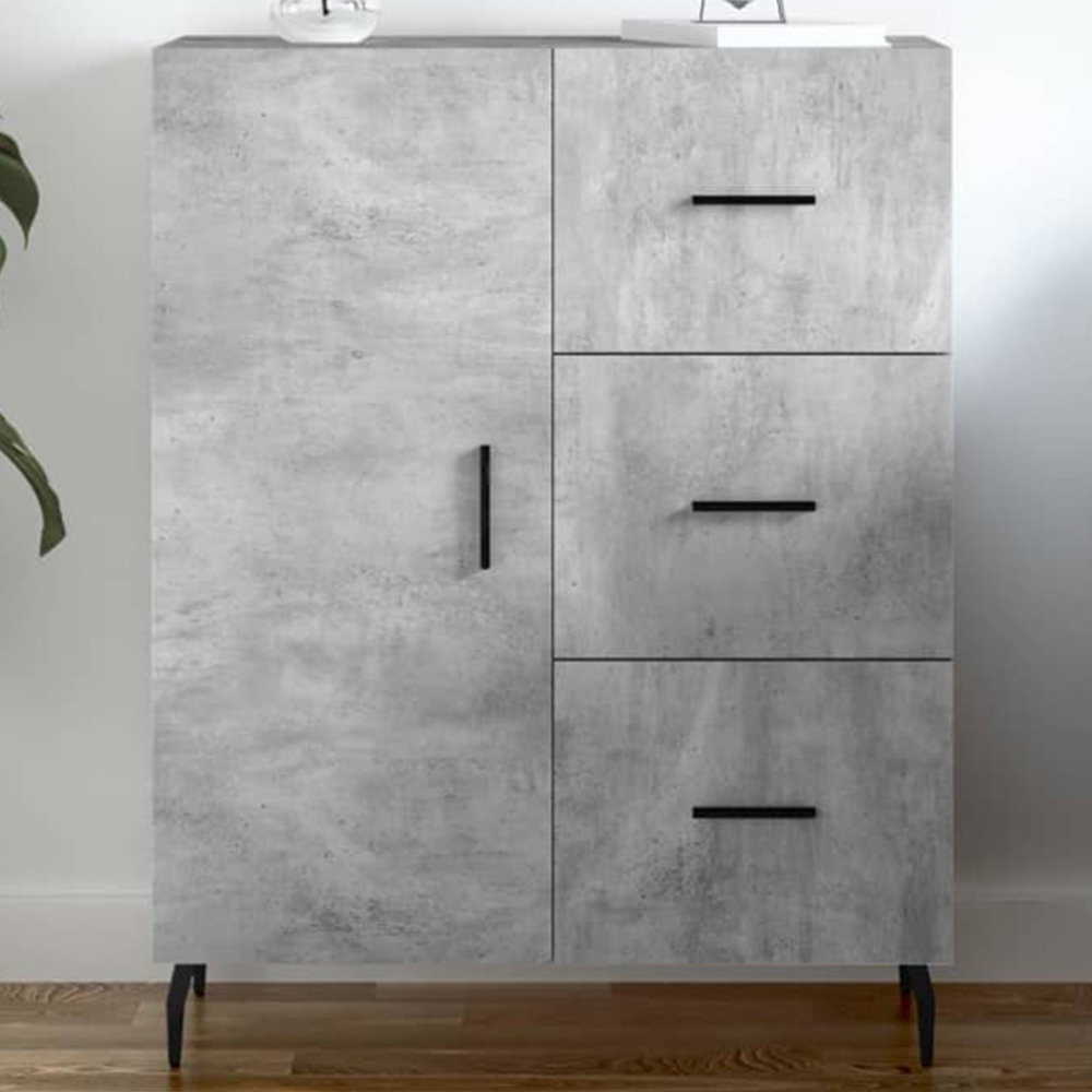 vidaXL Single Door 3 Drawer Concrete Grey Wooden Sideboard Image 1