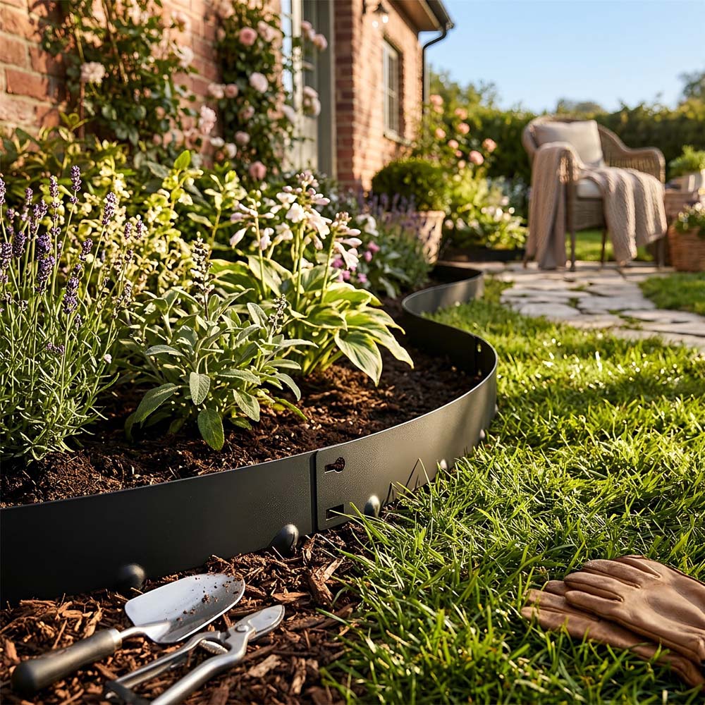 Harbour Housewares Black Steel Lawn Edging 5m x 8cm 5 Pack Image 3