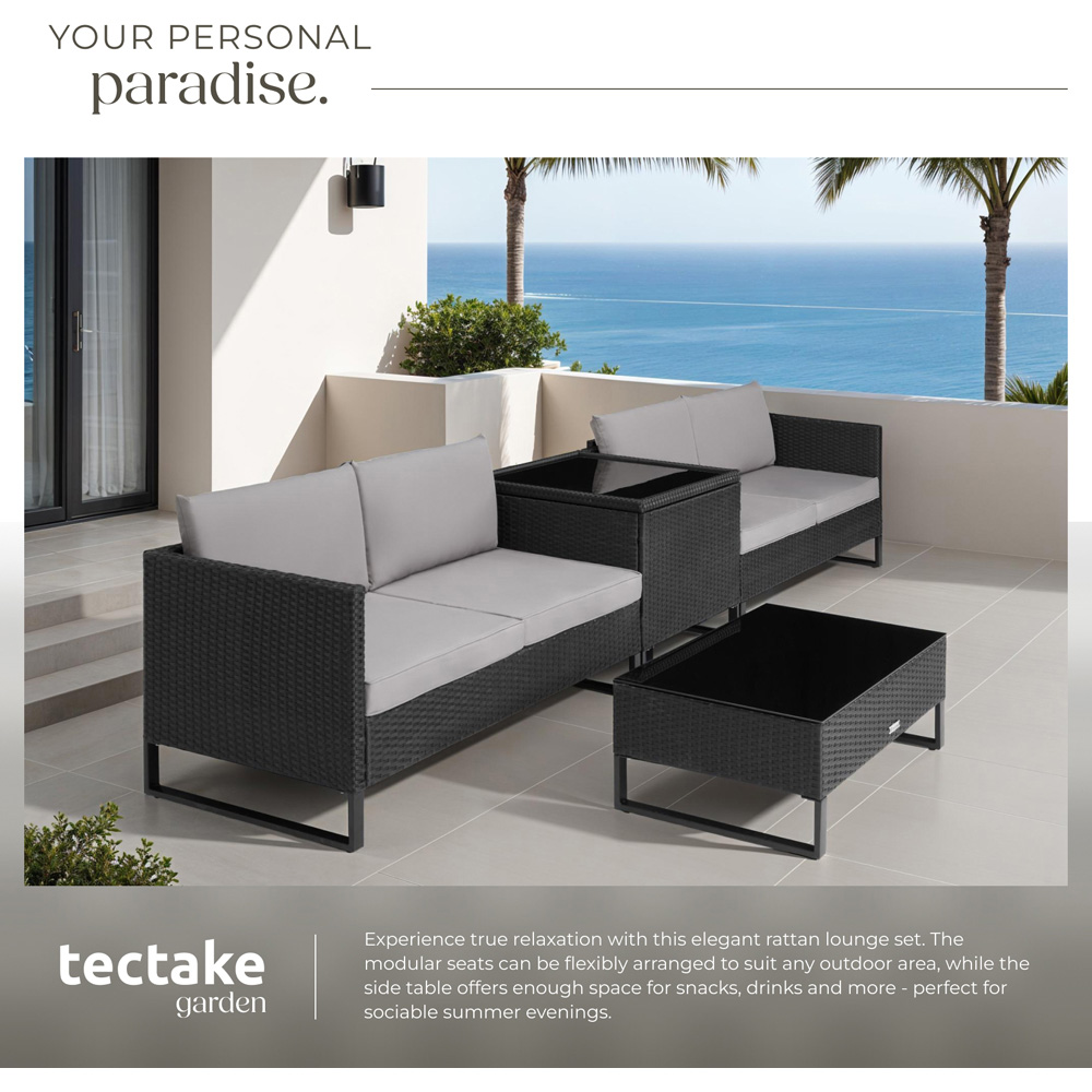 tectake Ostuni 4 Seater Black Rattan Garden Lounge Set with Storage Box Image 4