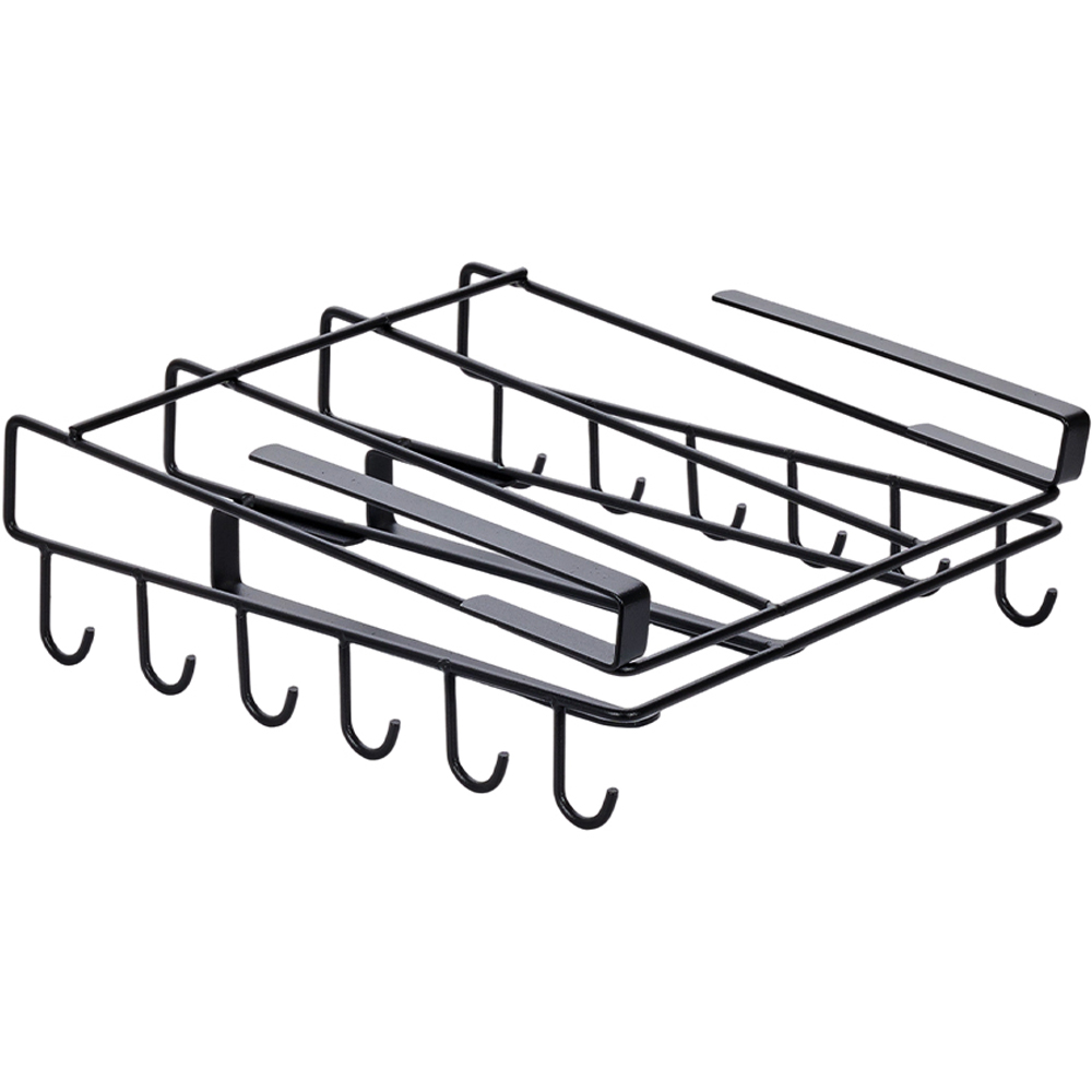 Living and Home Black Under Cabinet Storage Rack with Hooks and Hanger Bars Image 1