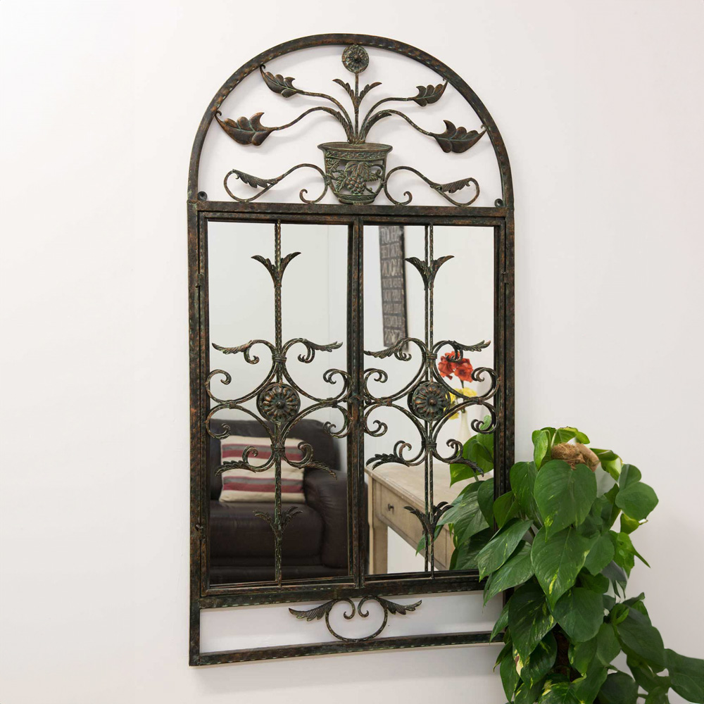 MirrorOutlet Dorset Rustic Scroll Outdoor Wall Mirror 130 x 70cm Image 4