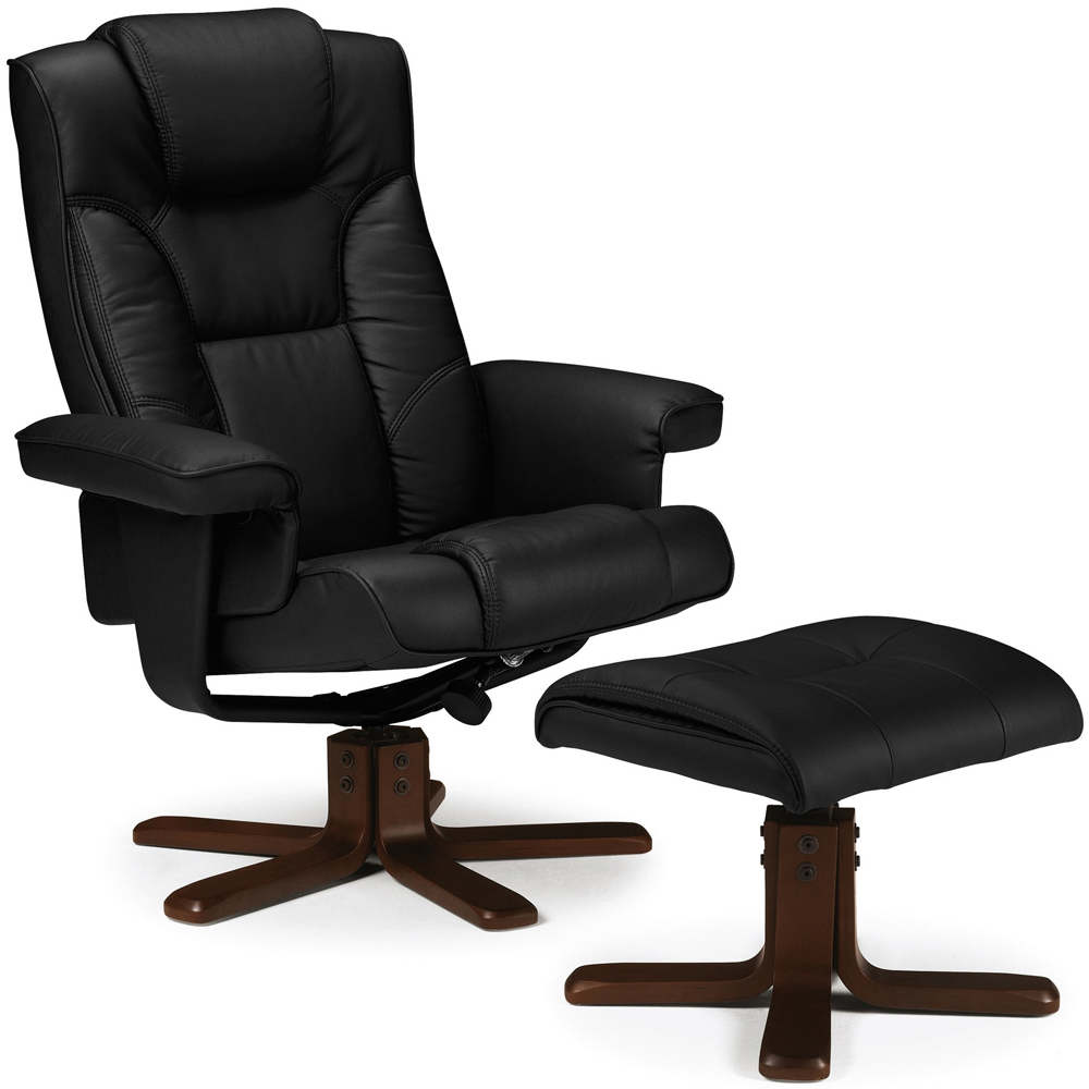 Julian Bowen Malmo Black Faux Leather Swivel Recliner Chair with Footrest Image 2