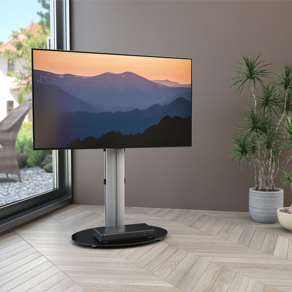 AVF Eno Silver and Black Glass Pedestal TV Unit Image 6