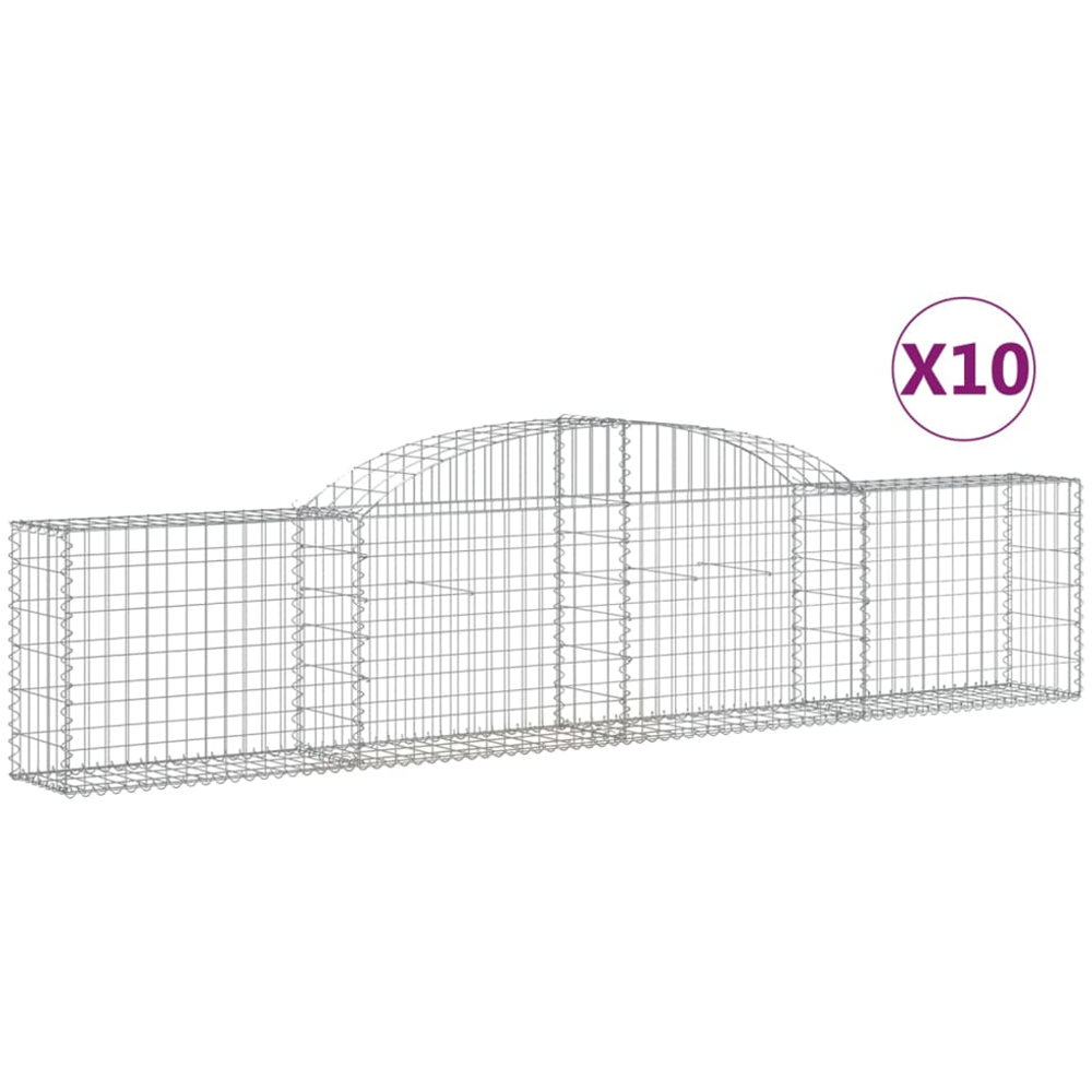vidaXL Silver Galvanised Iron Arched Gabion Basket 300 x 30 x 60/80cm 10 Pack Image 2