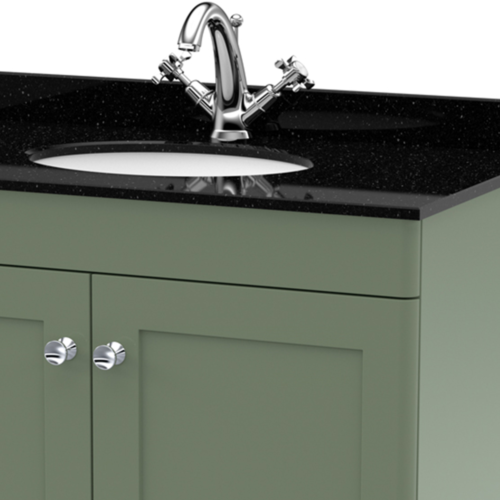 nuie Classique 2 Door Satin Green Floor Standing Unit and 1 Tap Hole Marble Top Oval Basin 800mm Image 2