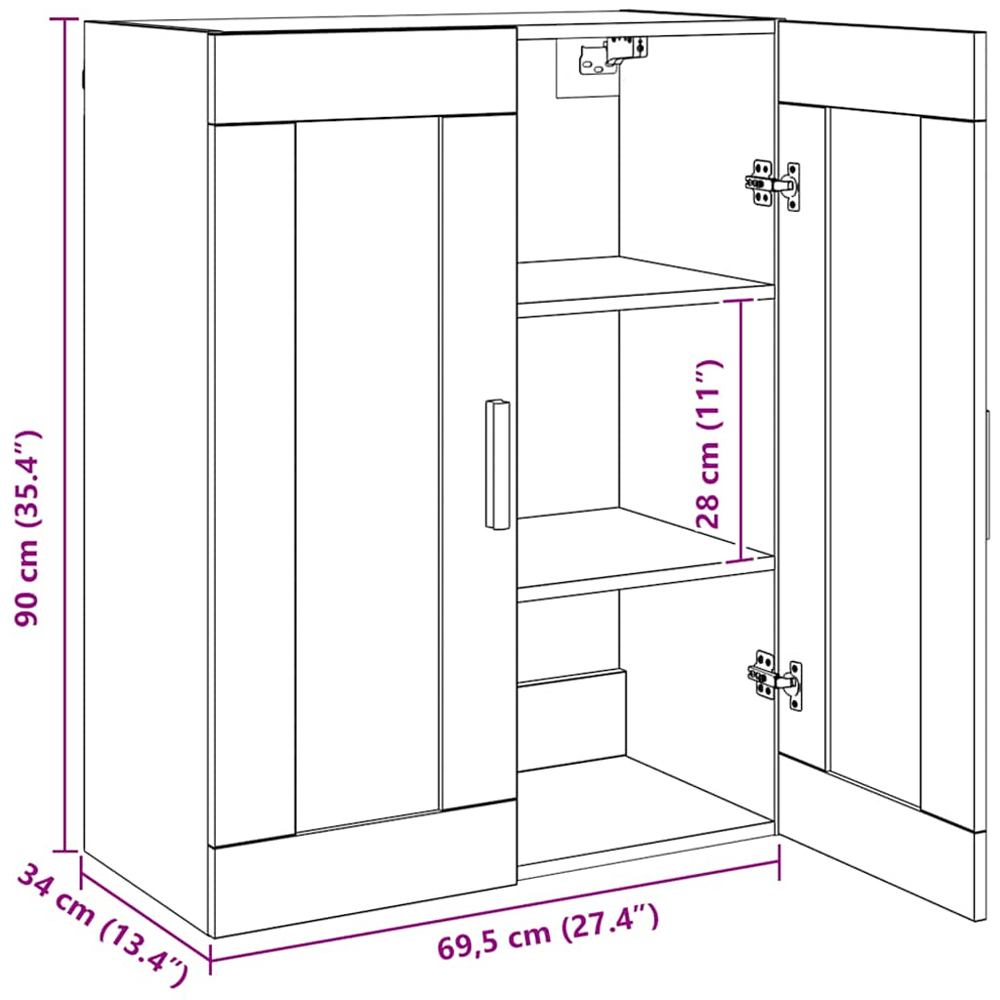 vidaXL 2 Glass Door Artisan Oak Hanging Wall Cabinet Image 9
