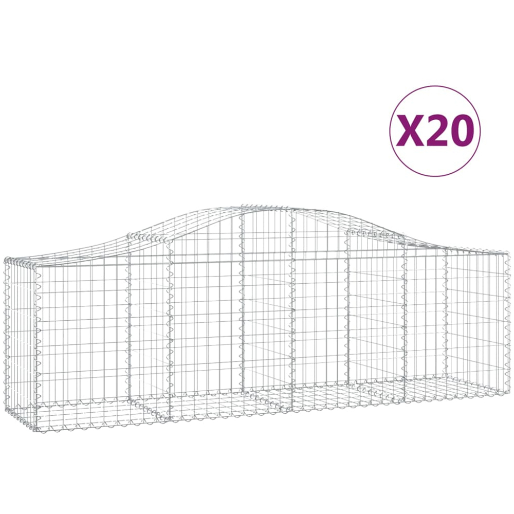 vidaXL Silver Galvanised Iron Arched Gabion Basket 200 x 50 x 60/80cm 20 Pack Image 4