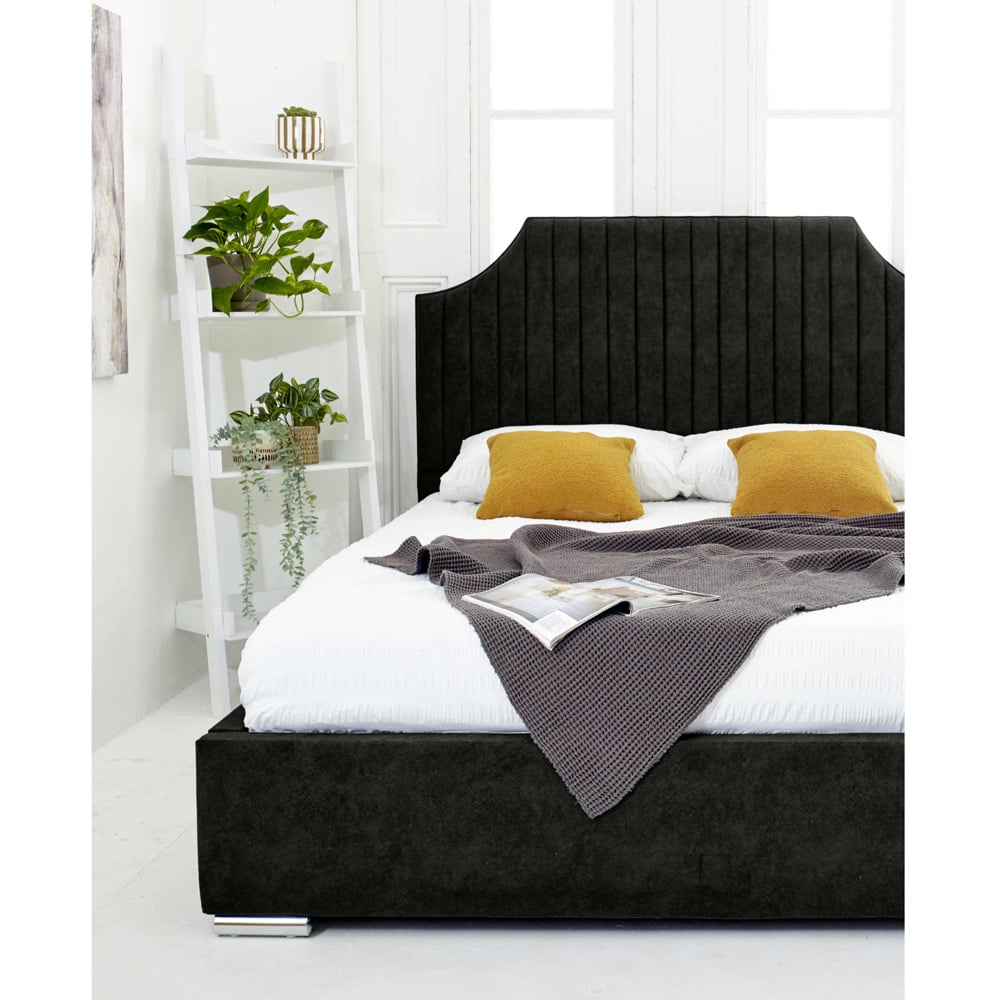 Eleganza Ascend Small Double Black Plush Velvet Bed Frame with Lined Headboard Image 4