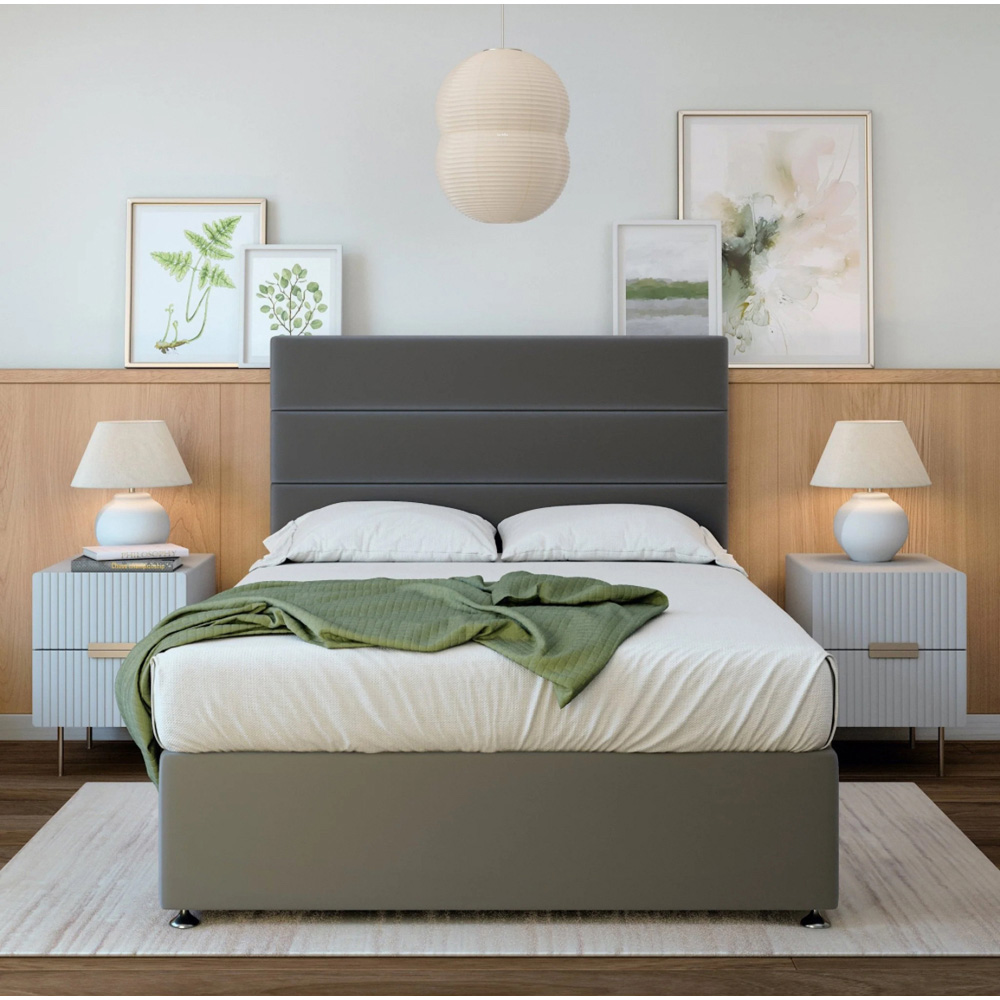 Bedmaster King Size Graphite Plush Velvet Divan Base with Milan Headboard Image 3