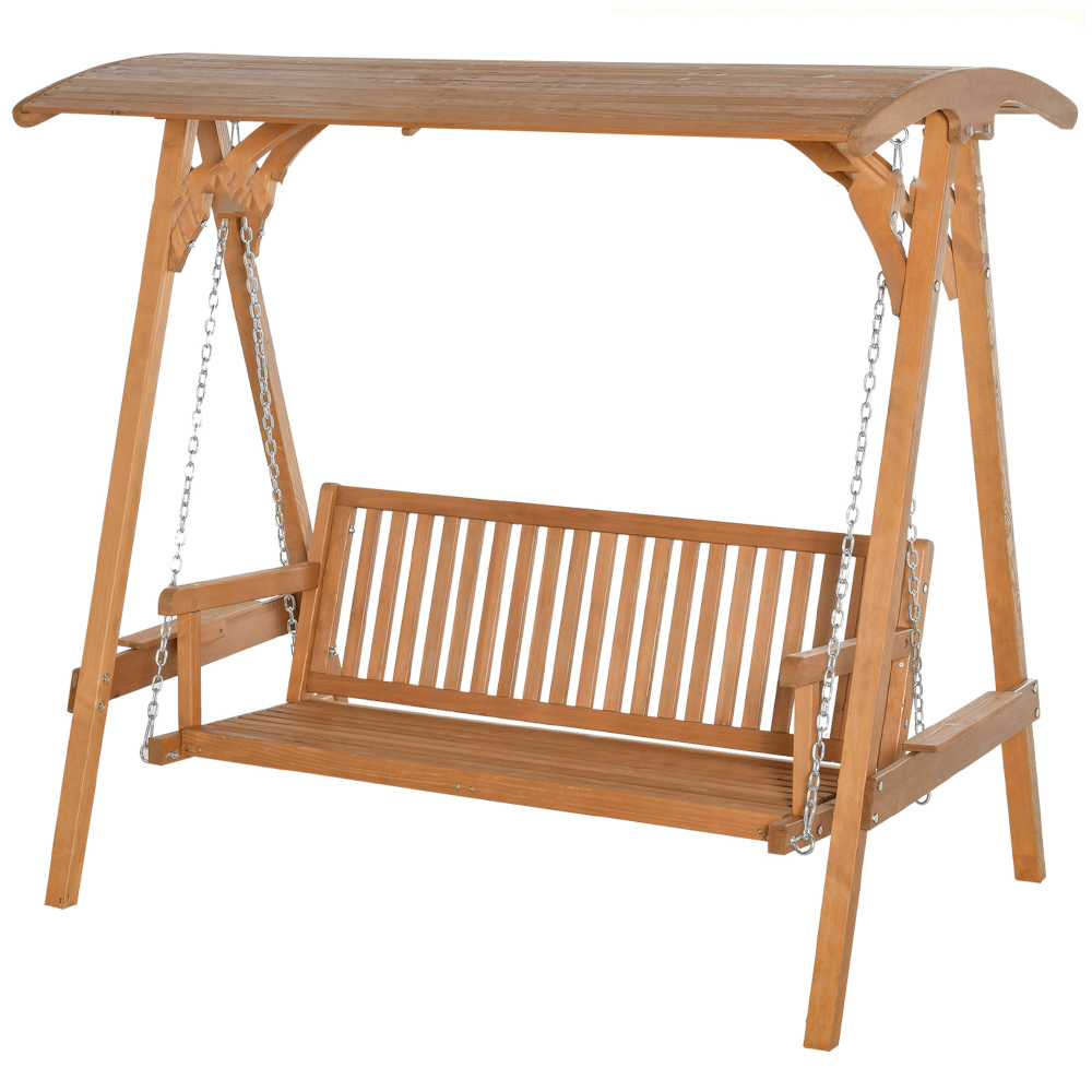 Outsunny 3 Seater Larch Wood Swing Seat Image 5