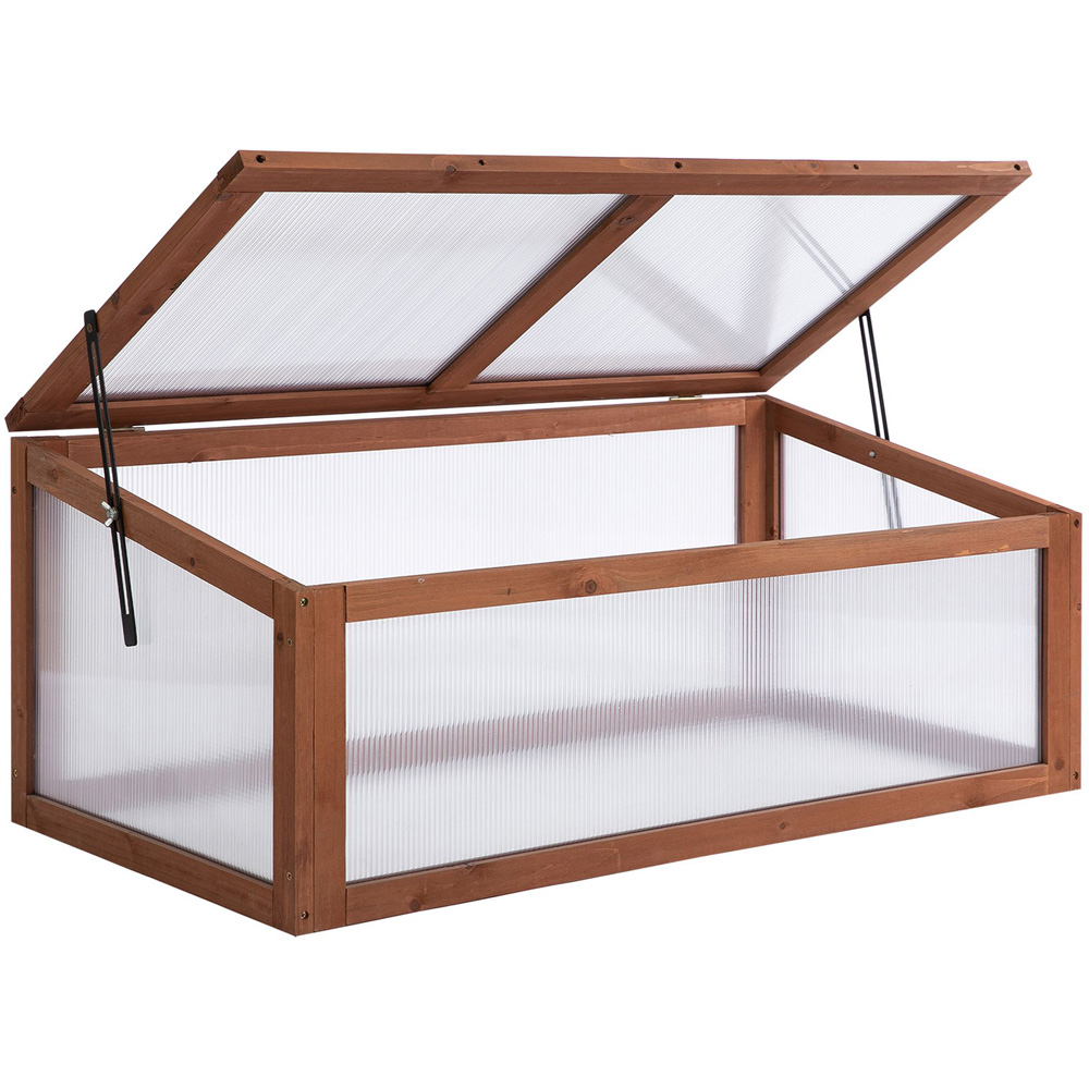 Outsunny Brown Wooden Polycarbonate 3.2 x 2.1ft Cold Frame with Top Cover Image 1
