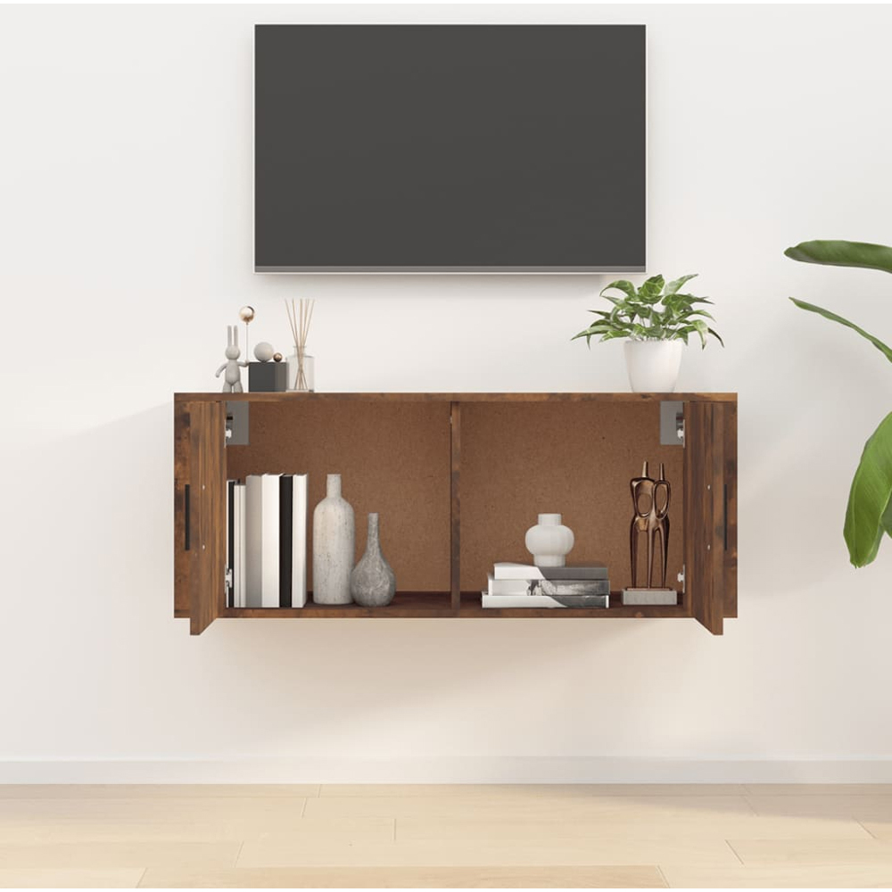 vidaXL 2 Door Smoked Oak Wide Wall Mounted TV Cabinet Image 9