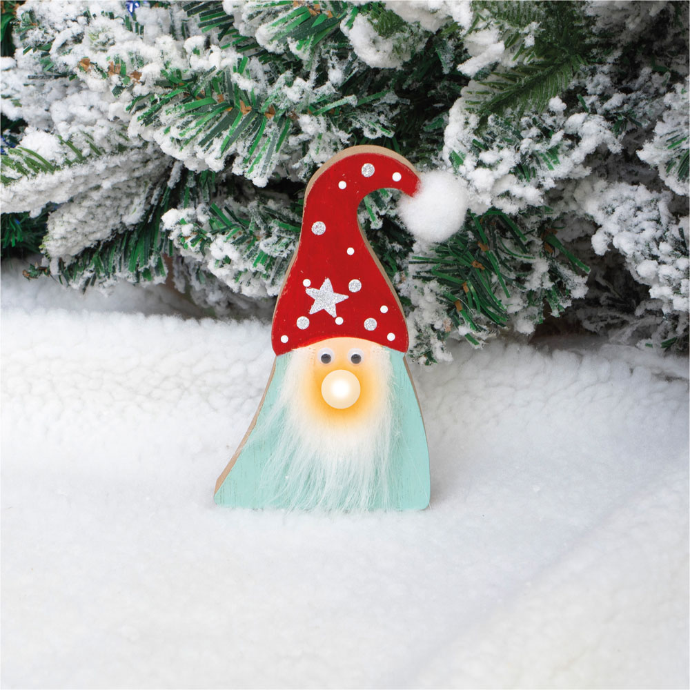 St Helens Green and Red Light Up Wooden Ornamental Gonk Image 5