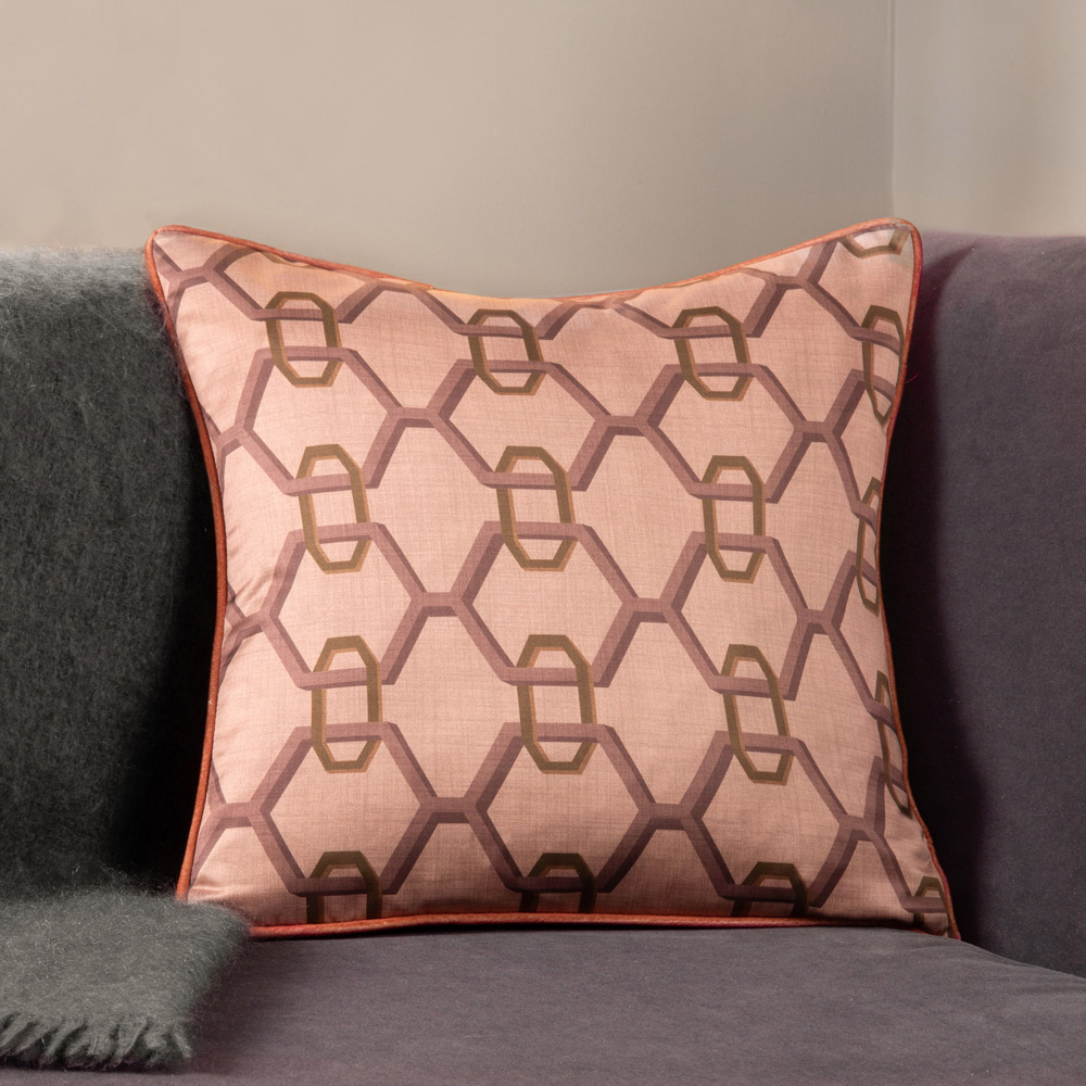 Paoletti Carnaby Pink Geometric Chain Satin Cushion Image 2