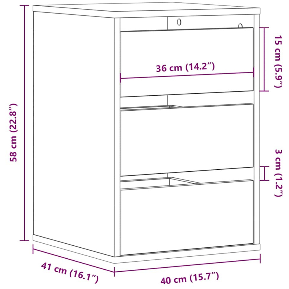 vidaXL 3 Drawer Artisanal Oak Wooden Chest of Drawers Image 9