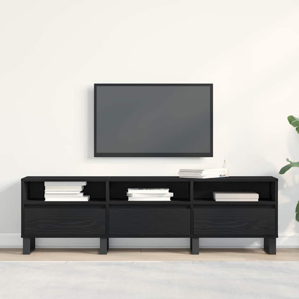 vidaXL 3 Door 3 Shelf Black Oak TV Stand Image 4