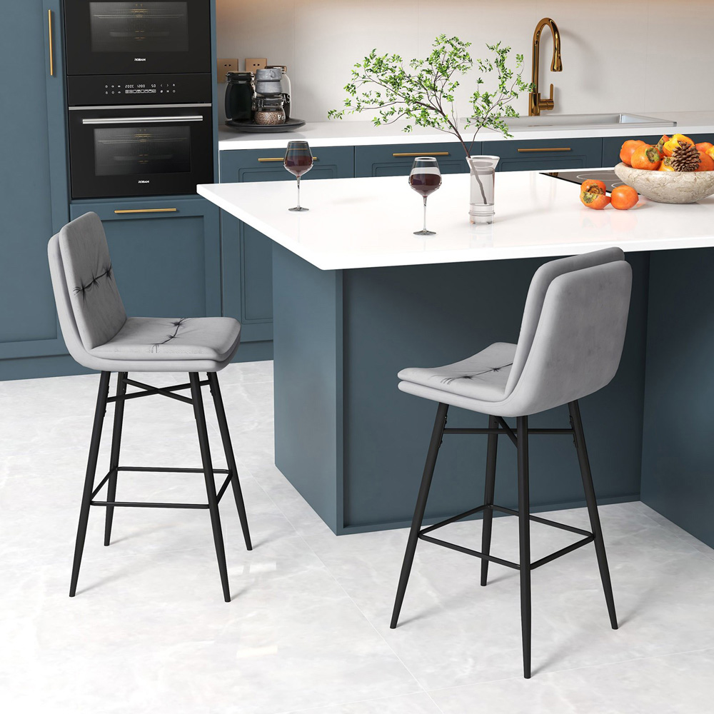 Costway Grey Tufted Back Bar Stool Set of 2 Image 5
