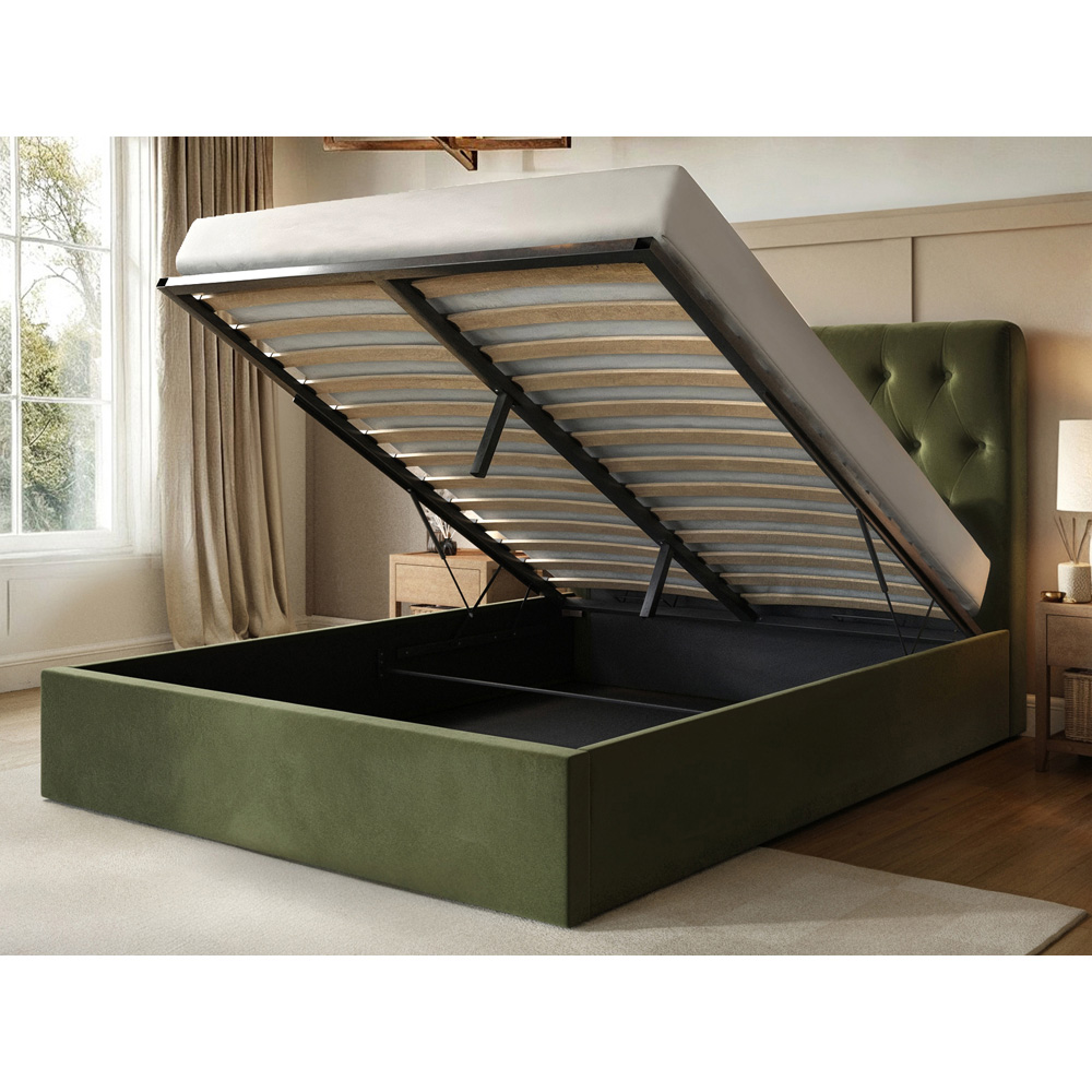 Flair Marley Double Green Velvet Ottoman Bed with Buttoned Headboard Image 6