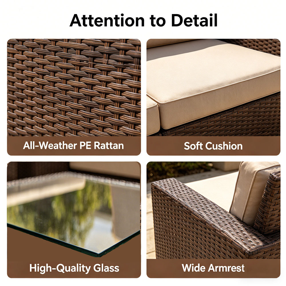Willowmare 5 Seater Beige and Brown Rattan Patio Furniture Set Image 5