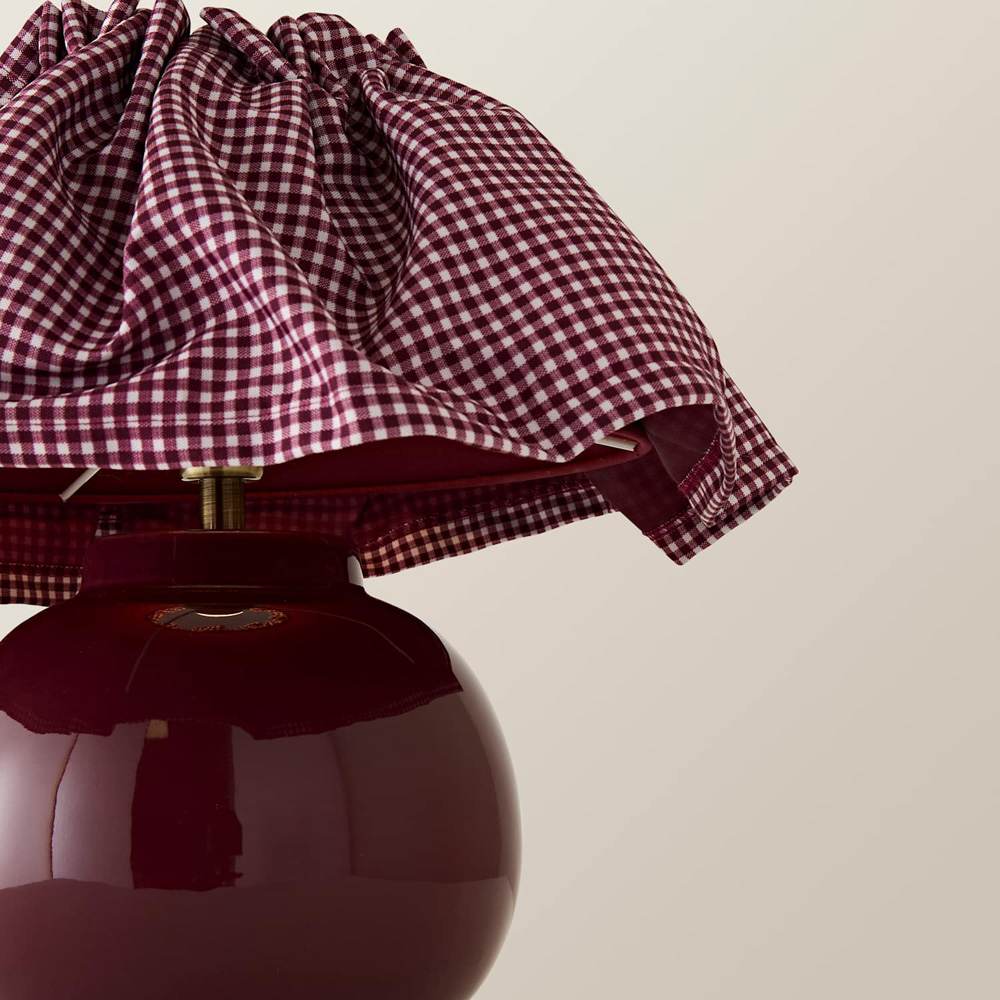 ValueLights Arabella Gingham Pleated Shade Burgundy Ceramic LED Table Lamp with Bulb Image 3
