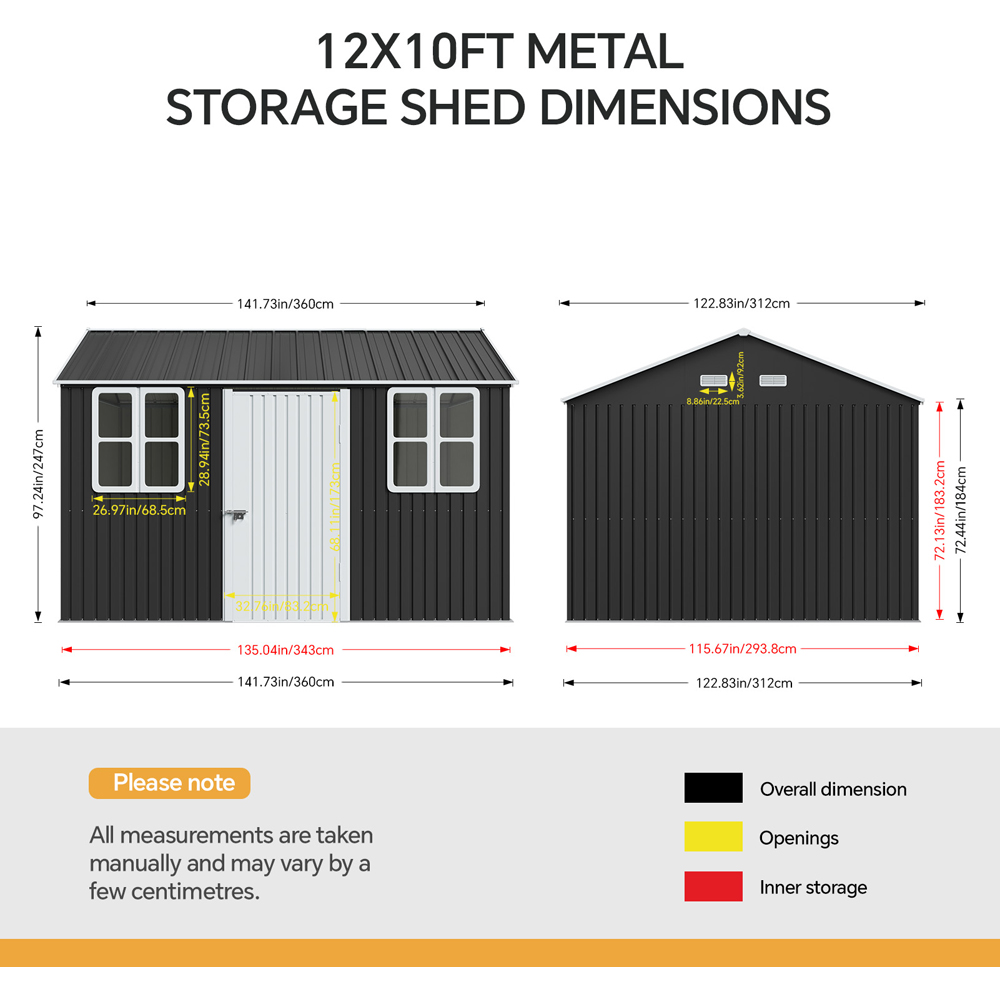 Living and Home 12 x 10ft Anthracite Metal Apex Garden Tool Storage Shed Image 8
